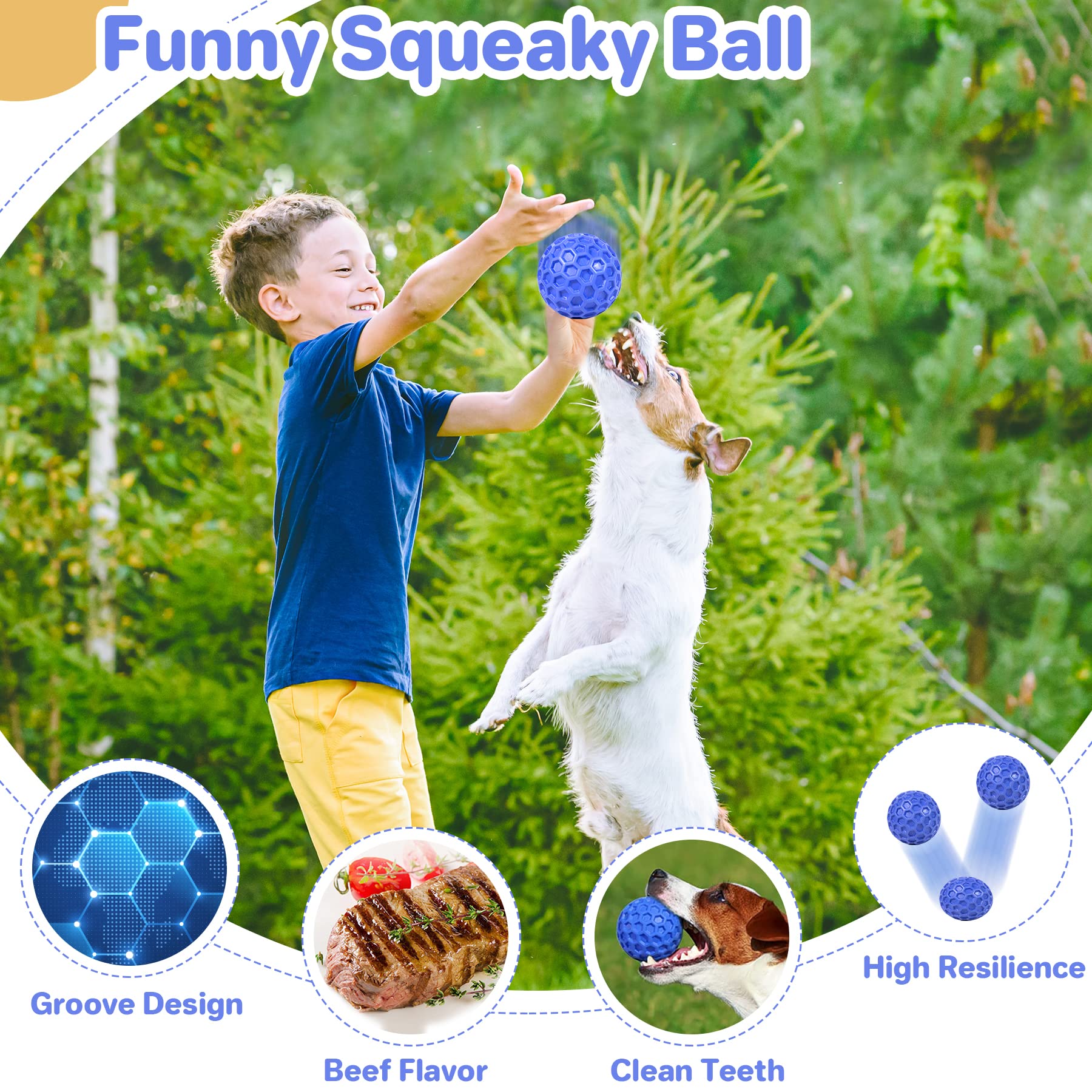 DISSKNIC Tough Squeaky Dog Balls Puppy Toys, Interactive Dog Toys for Small Dogs, Puppy Chew Toys for Teething and Relax, Dog Ch