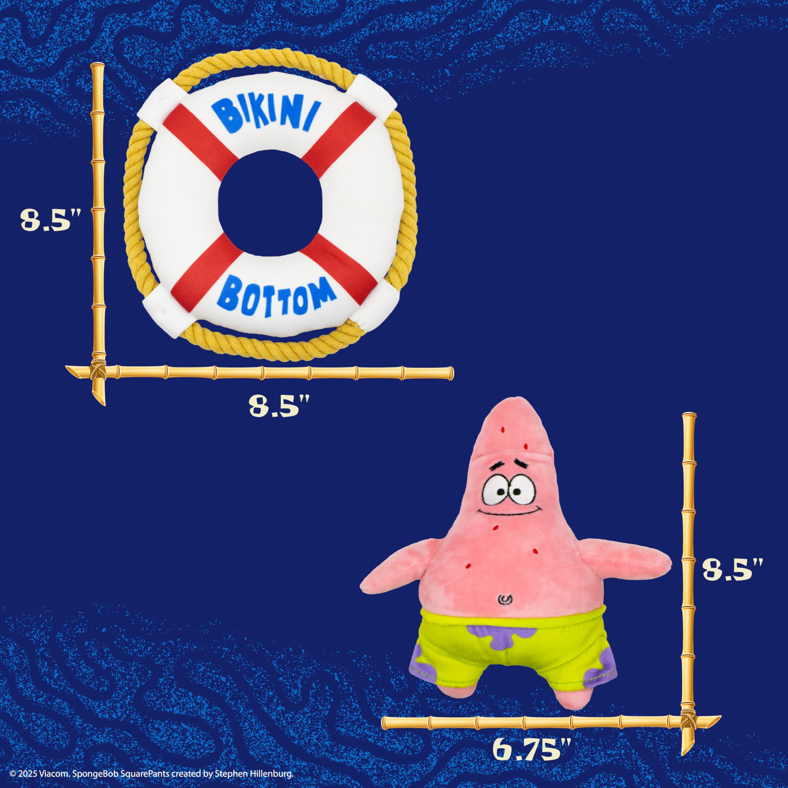 Design Lab, Inc. Spongebob Squarepants Official Merchandise | Squeaky Plush Toys For Dogs | 2-Pack Patrick Starfish And Life Pre