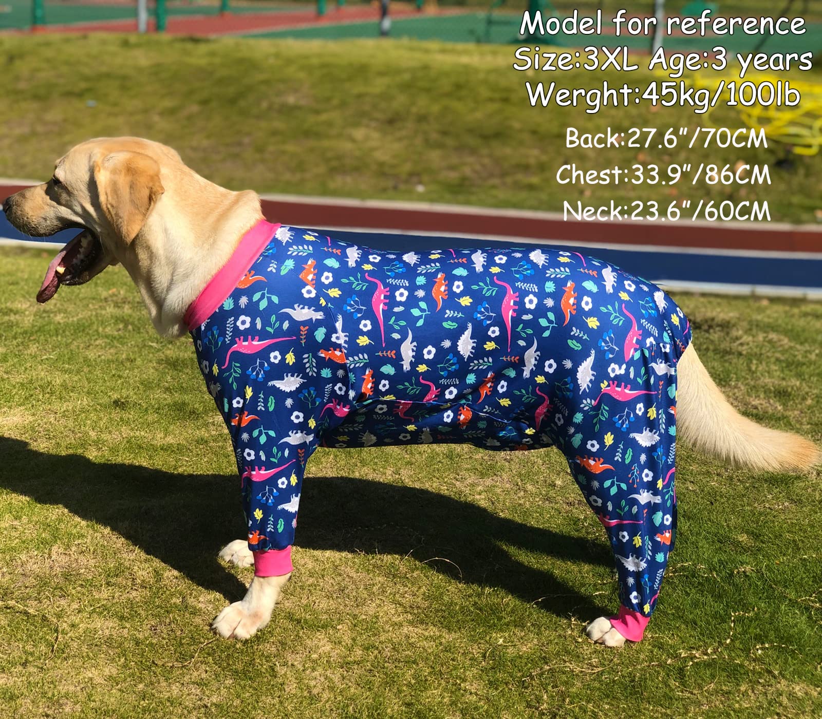 Pripre Dinosaur Printed Long Sleeve Recovery Shirts Soft Pajamas Onesie Jumpsuit Prevent Licking Shedding Suit For Large Dogs (N