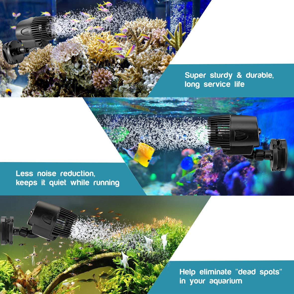 AQQA Wave Maker Pump 2100GPH Submersible Powerhead for Aquariums, 15W, Black, Model AQQA002-PUMP WATER