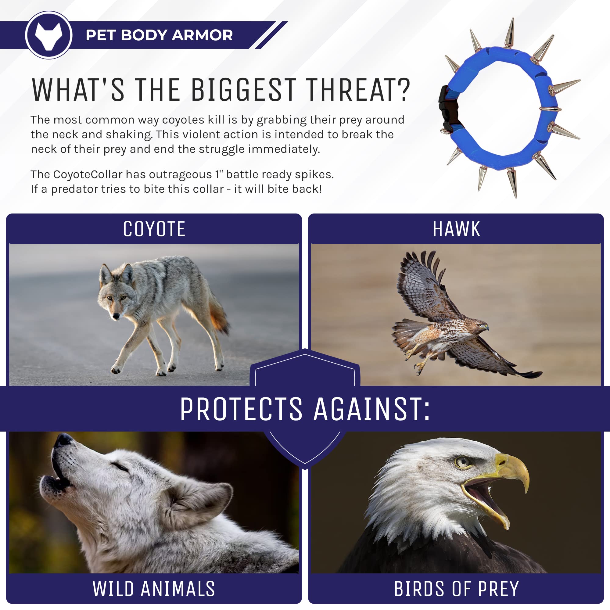 Coyotecollar Spiked Dog Collar - Blue Small Spike Collar For Dogs, Adjustable Spiked Collar, Studded Dog Spike Collar, And Coyot