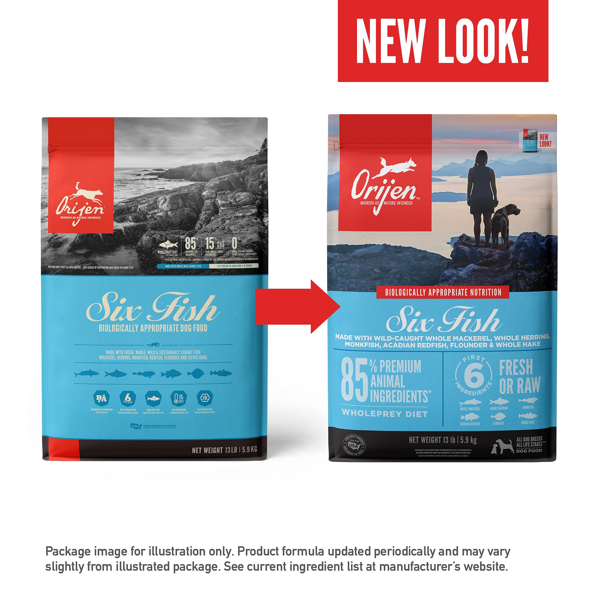 ORIJEN Six Fish Dry Dog Food, Grain Free and Chicken Free Dog Food, Fresh or Raw Ingredients, 13lb