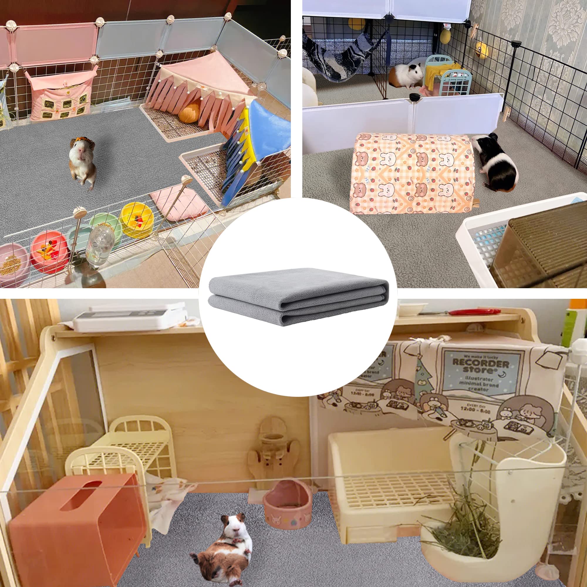 GINIDEAR Guinea Pig Cage Liner, 2 Pack - Washable, Reusable, Leakproof Fleece Bedding Pads for Small Animals with Anti-Slip Bott