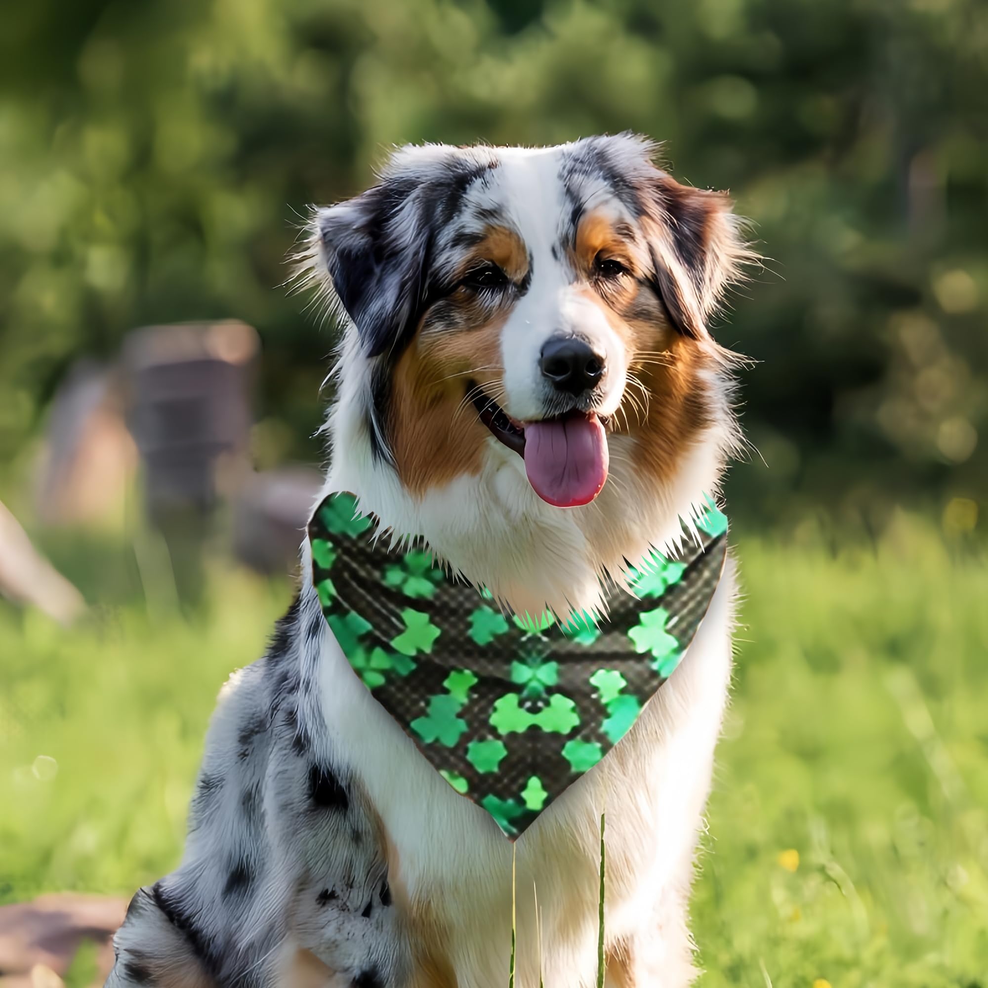 Cute St Patricks Day Dog Bandanas 2 Pack, Green Irish Shamrocks Clover Dog Scarf, Handkerchief Scarves Gifts For Puppy Large Dog