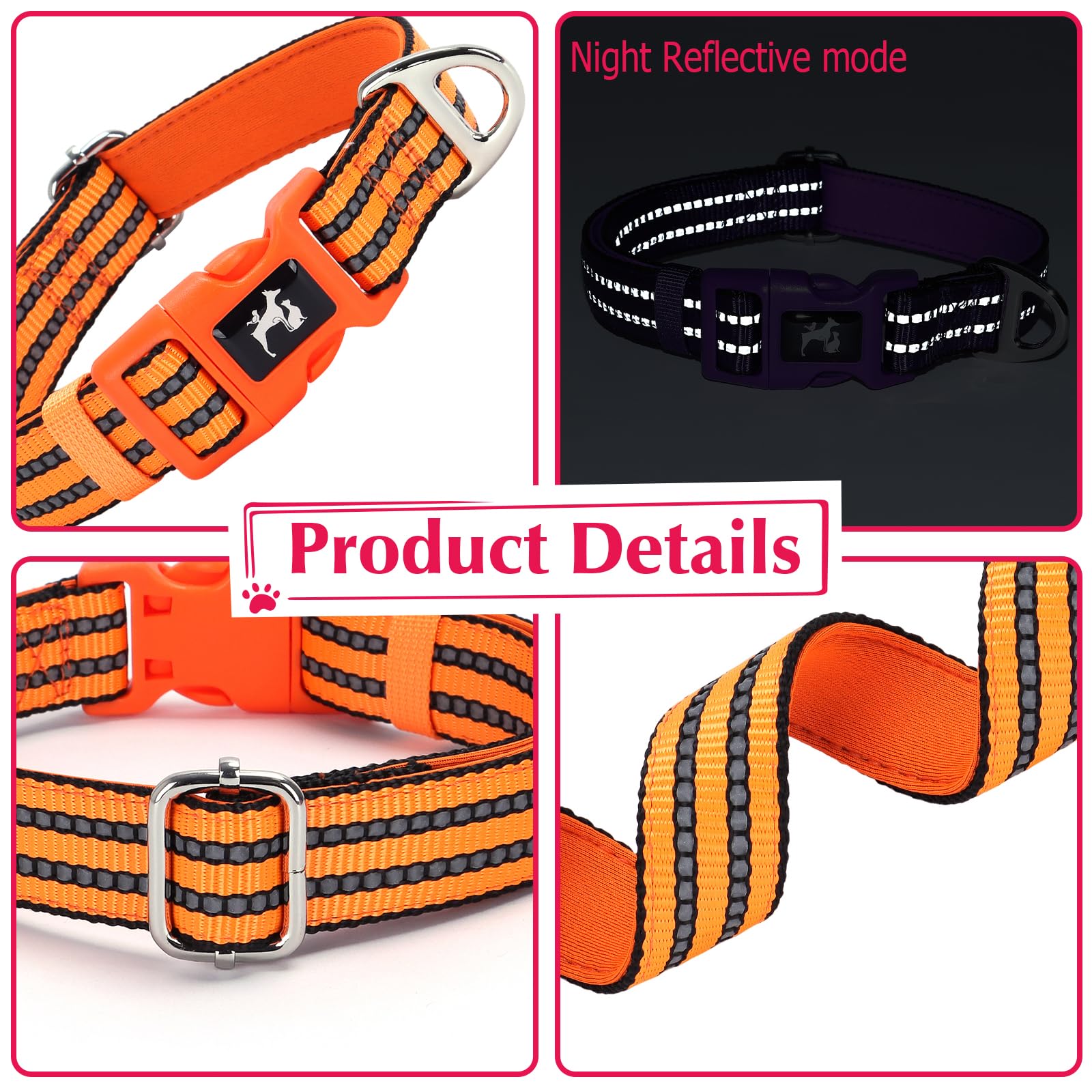 Onefojojo Large Reflective Dog Collar,Adjustable Soft Neoprene Breathable Quick Release Basic Dog Collars For Medium Large Extra