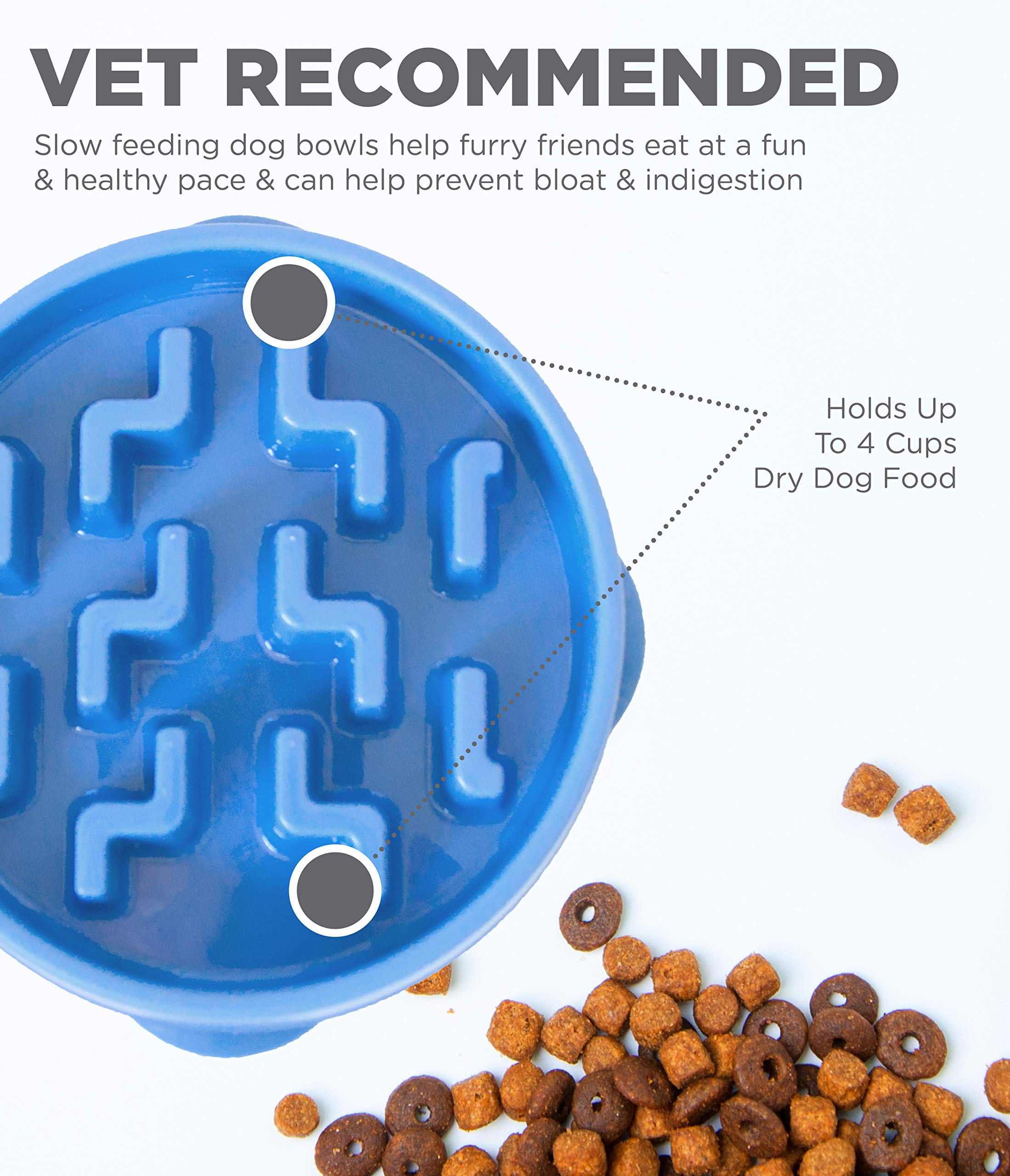 Outward Hound Fun Feeder Slo Bowl, Large Slow Feeder Dog Bowl, 4 Cups, Blue