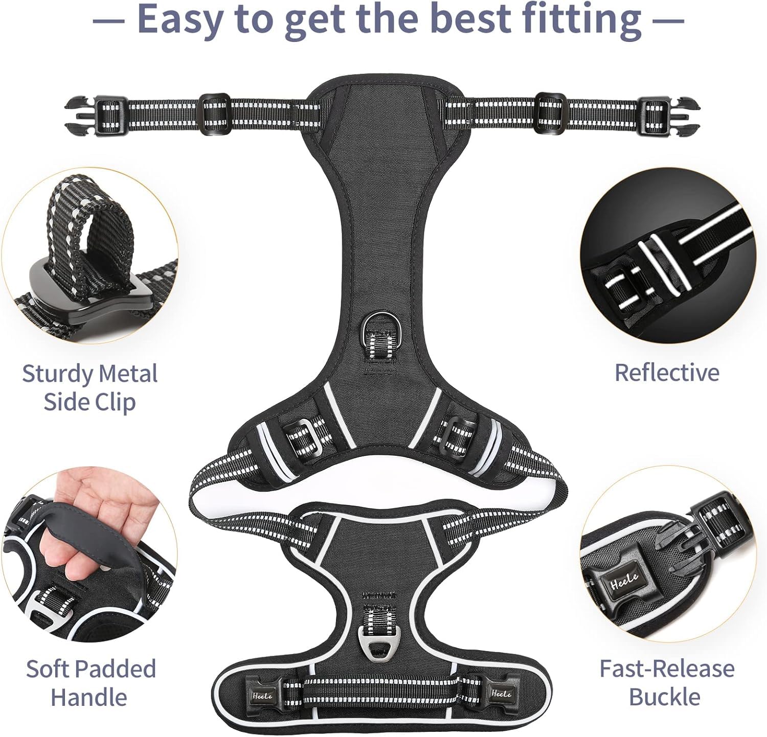 Heele Dog Harness Dog Harness Small Dog No Pull Harness With Soft Handle Reflective Harness Adjustable, Black, Xs