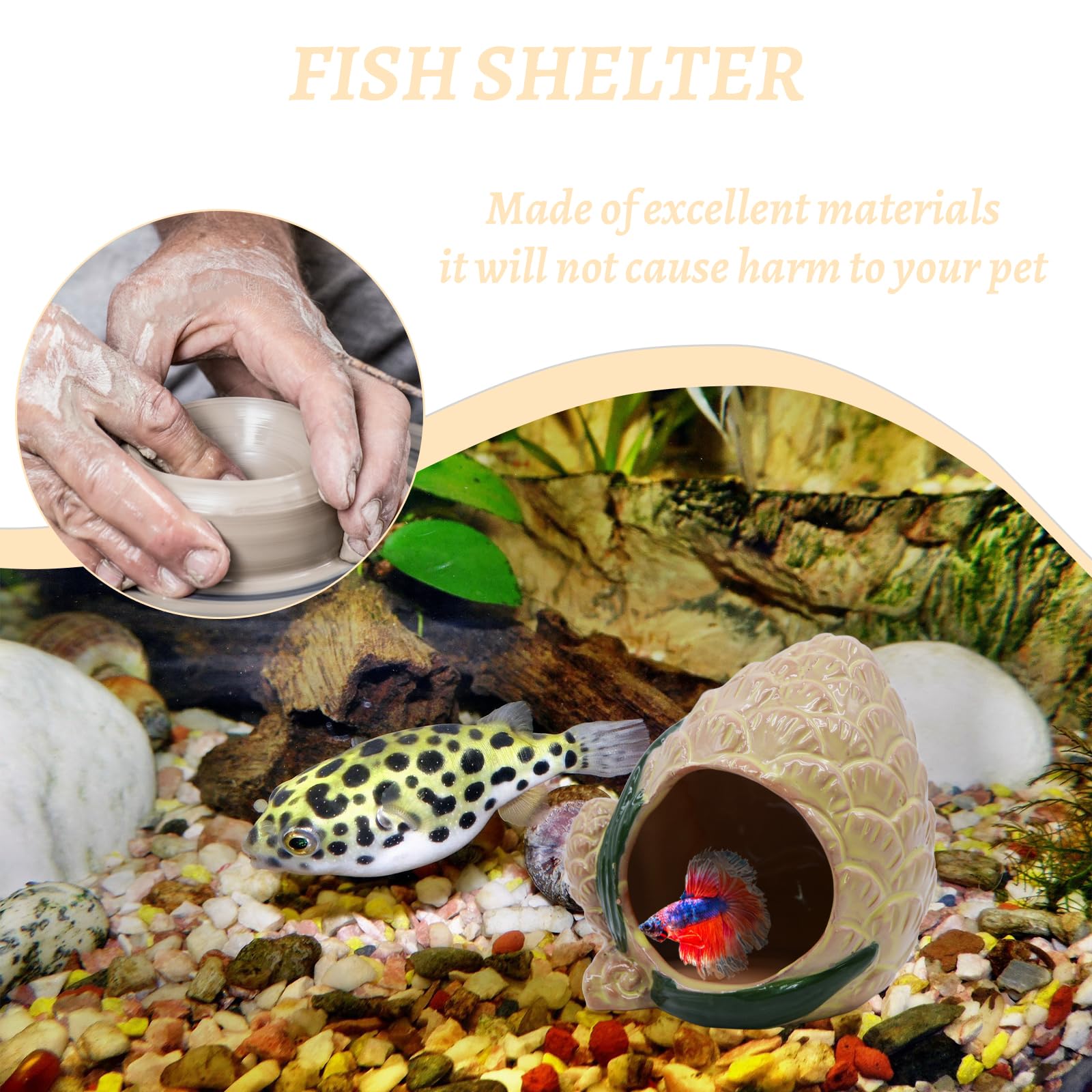 AnRui Ceramic Pinecone Aquarium Decor Hideaway Cute Mini House Betta Fish Tank Accessories Decoration Hideout Cave Ornament for