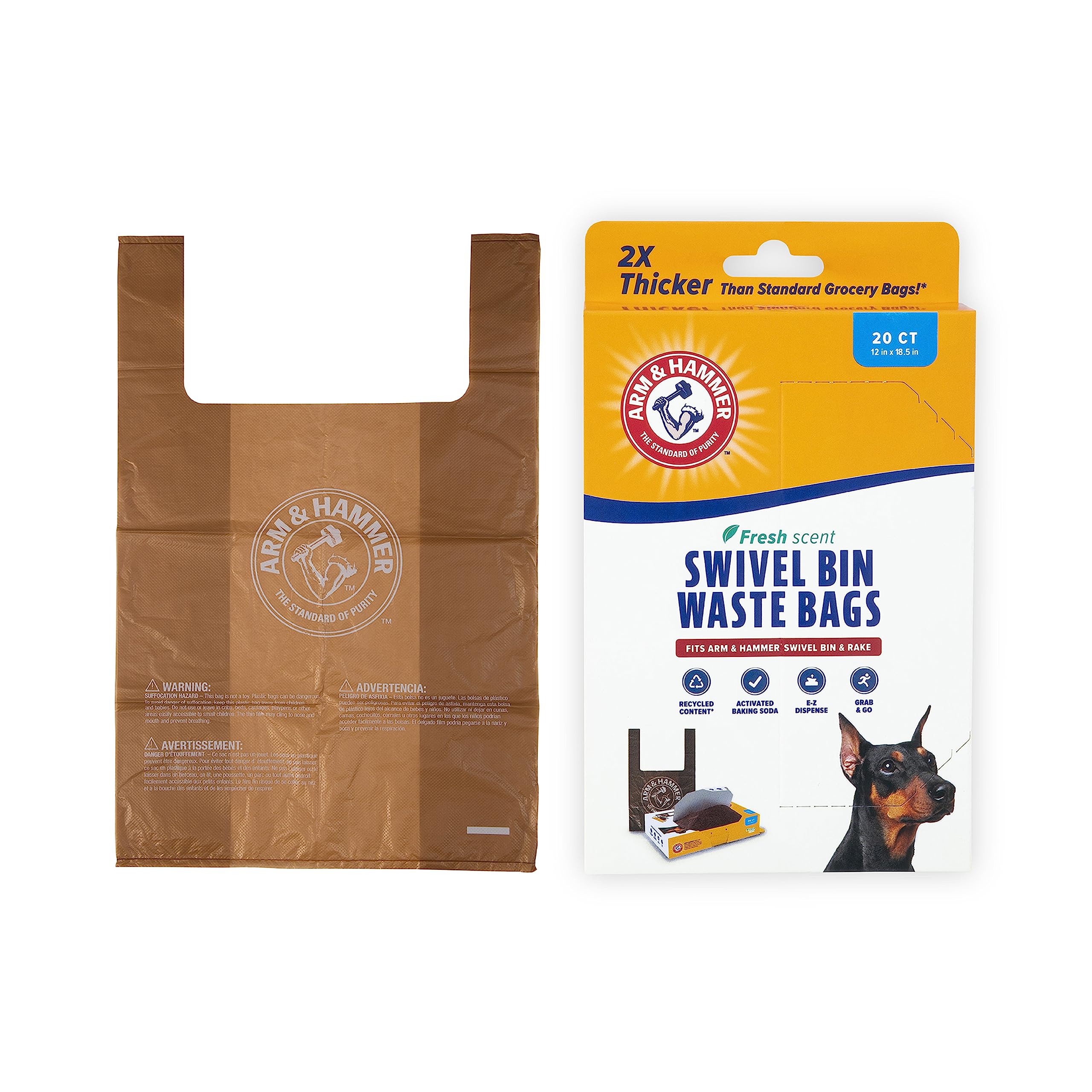 Arm & Hammer Heavy Duty Pet Waste Bags For Swivel Bin & Rake Dog Pooper Scooper, 20 Count Refill Bags (Packaging May Vary)