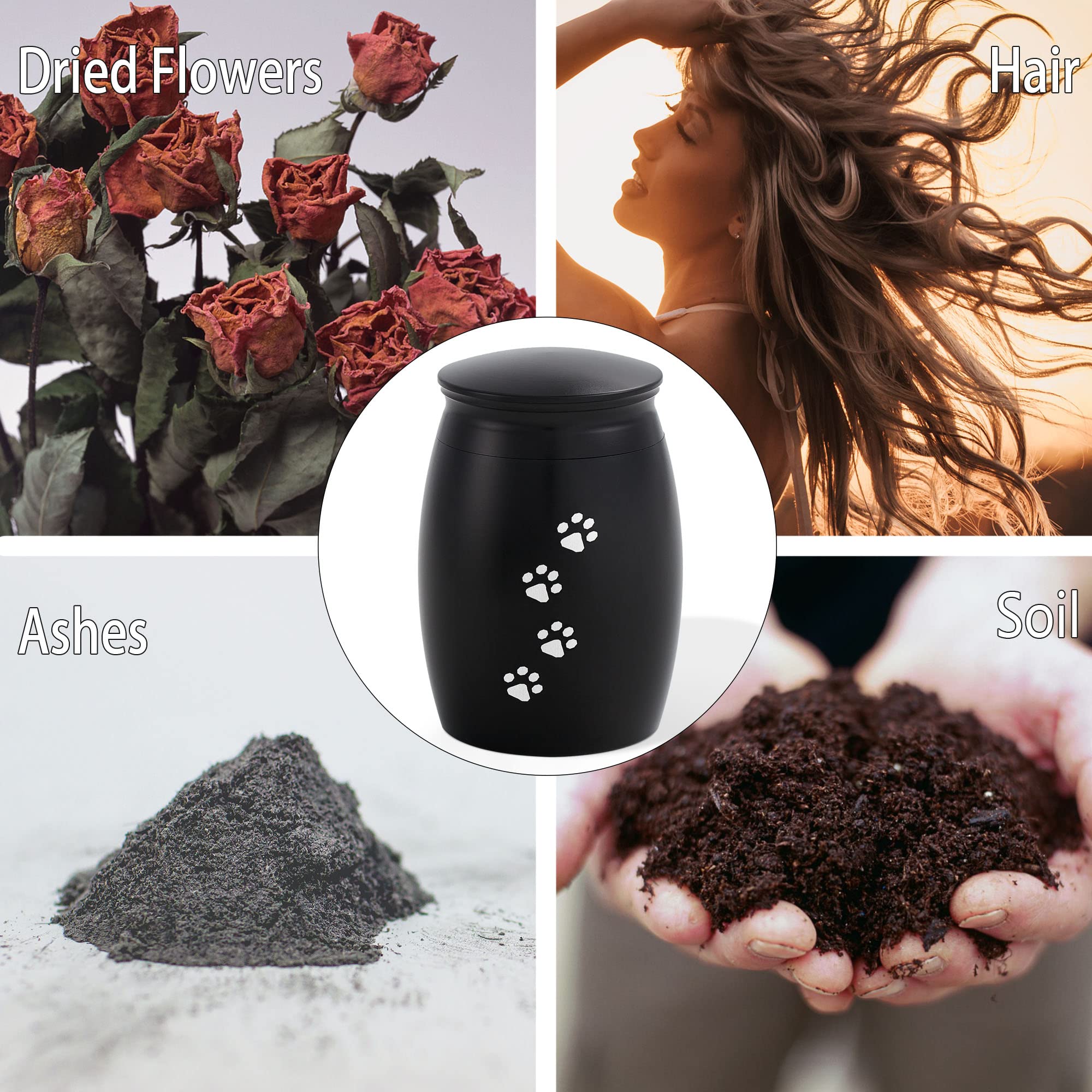 Lines Arte 2.67 Inches Small Cremation Urns For Dog Or Cats Ashes,Mini Black Pet Ashes Keepsake With Paw Print