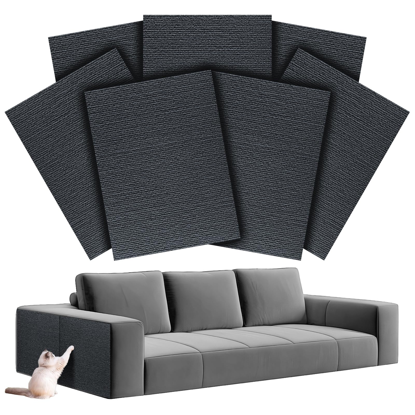 7-Pack Cat Scratch Couch Furniture Protector (Dark Gray),Pre-Cut, 11.81'' X 15.74'' Each, Self-Adhesive Cat Scratch Pads, Durabl