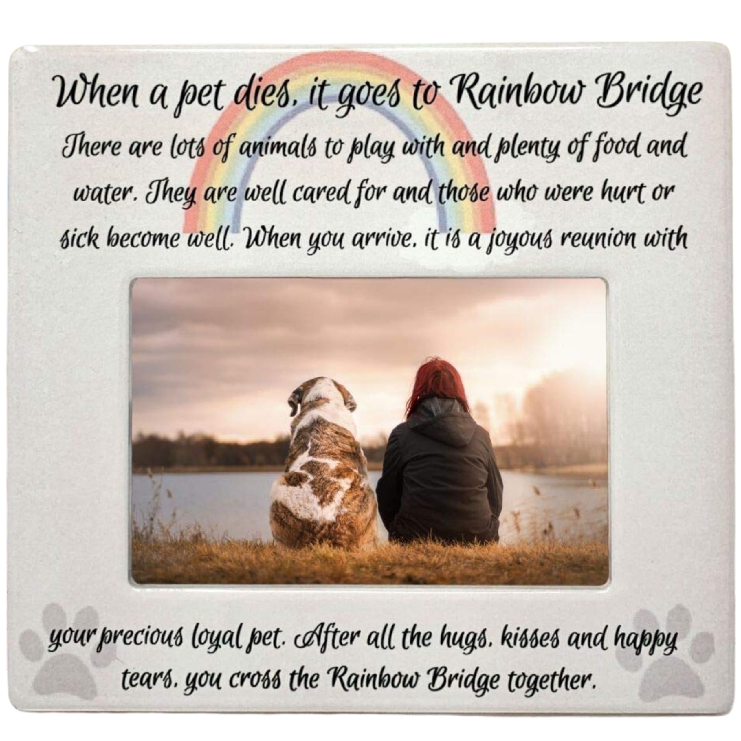 BANBERRY DESIGNS Rainbow Bridge Pet Memorial Picture Frame - Bereavement Photo Plaque for Dog or Cat - In Memory of a Pet - Symp