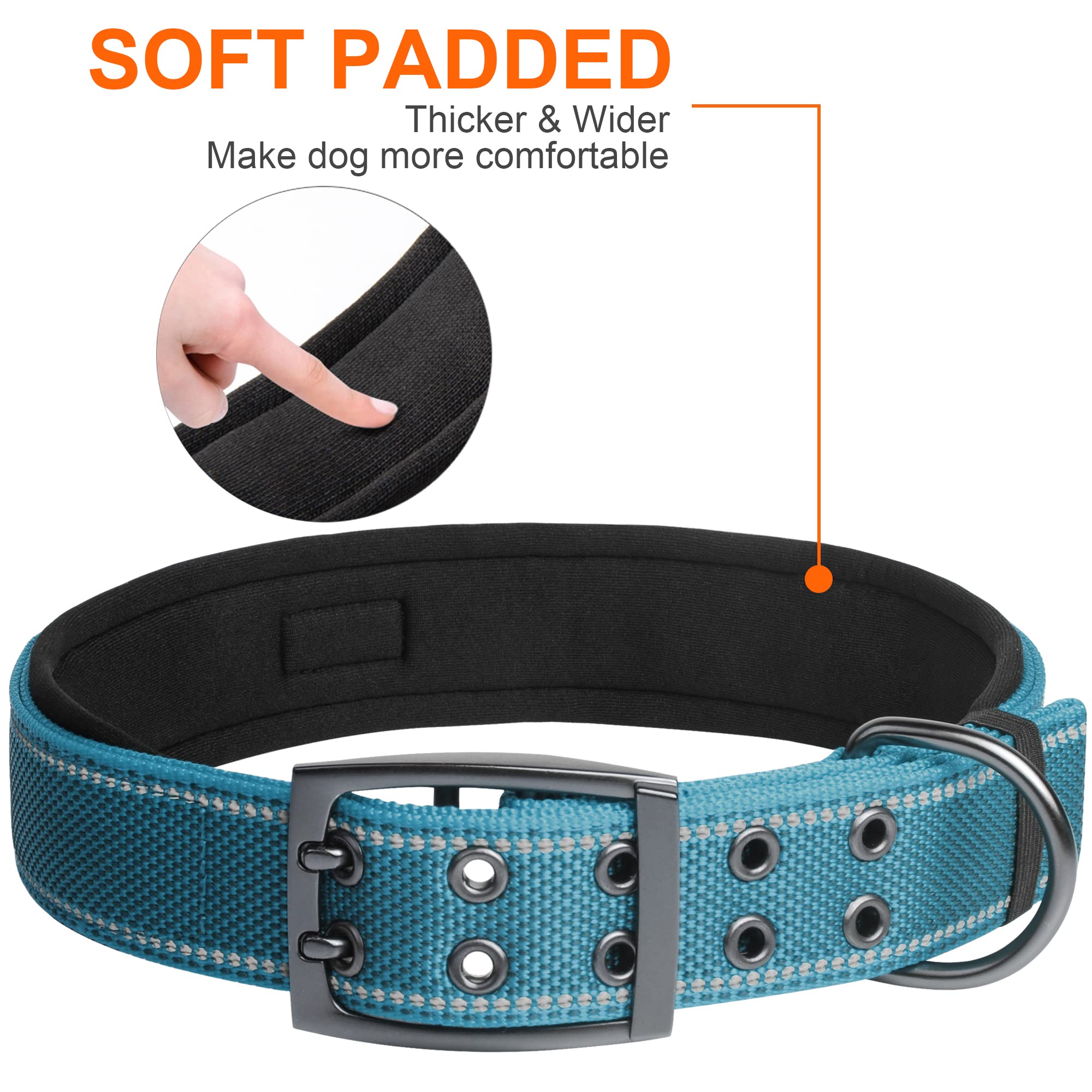 Fida Heavy Duty Dog Collar 1.5    Width, Ultra Soft Neoprene Padded, Adjustable Reflective Nylon Pet Collar With Two Metal Pin B