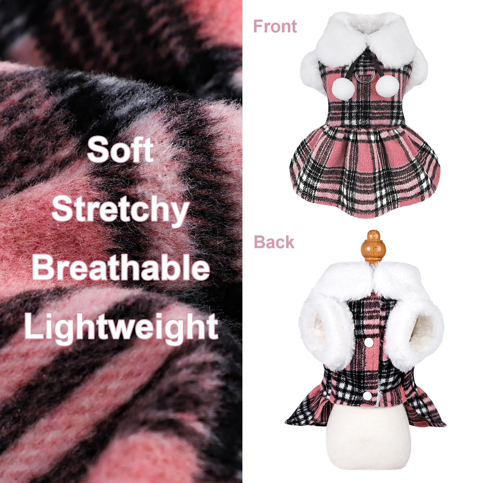 Dog Sweaters For Small Dogs Male Female With Leash Set D Ring Valentine'S Day Plaid Fleece Dog Clothes Girl Boy Spring Pet Dress