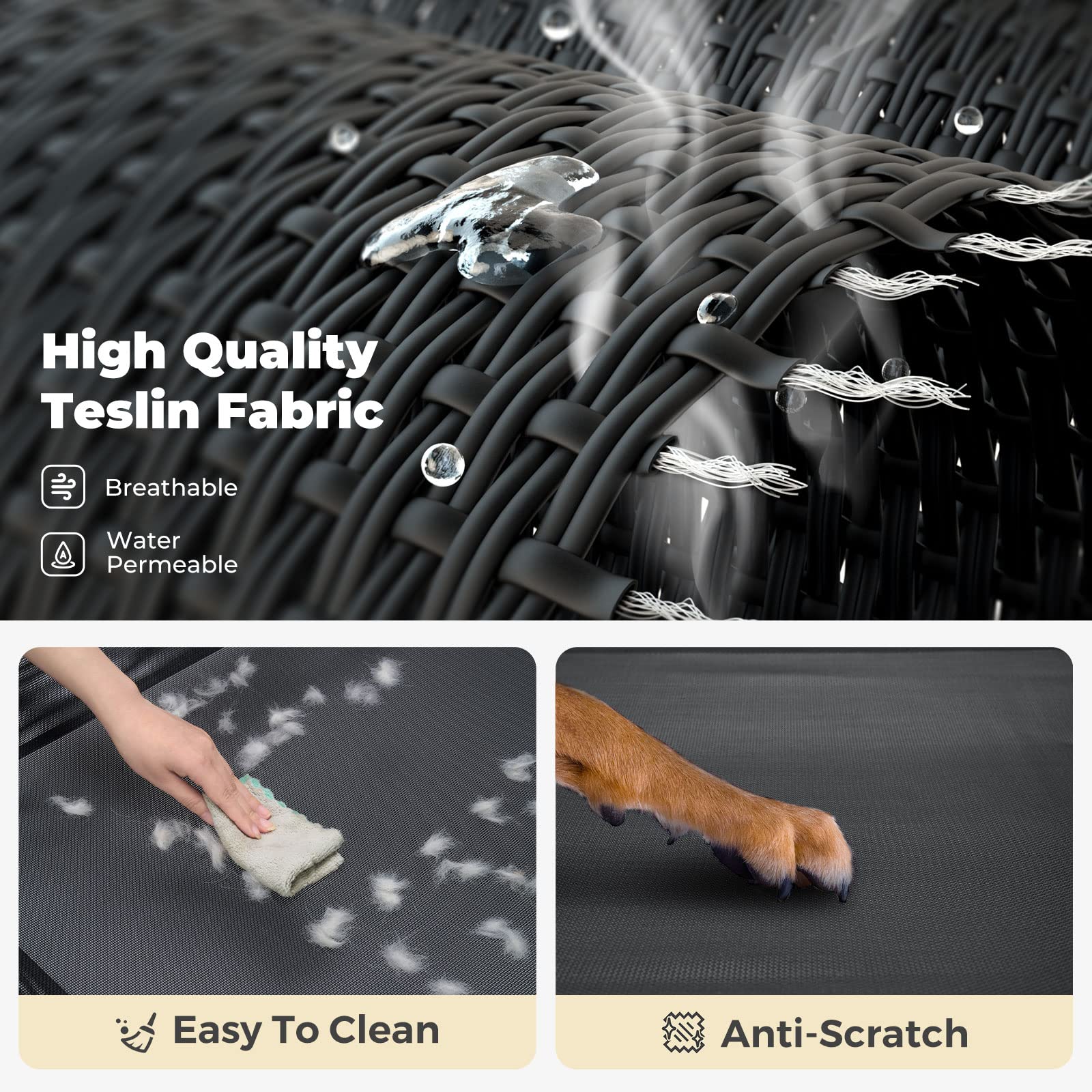 Veehoo Elevated Dog Bed, Outdoor Raised Dog Cots Bed For Large Dogs, Cooling Camping Elevated Pet Bed With Slope Headrest For Indoor And Outdoor, Washable Breathable, Large, Black, Cwc2204