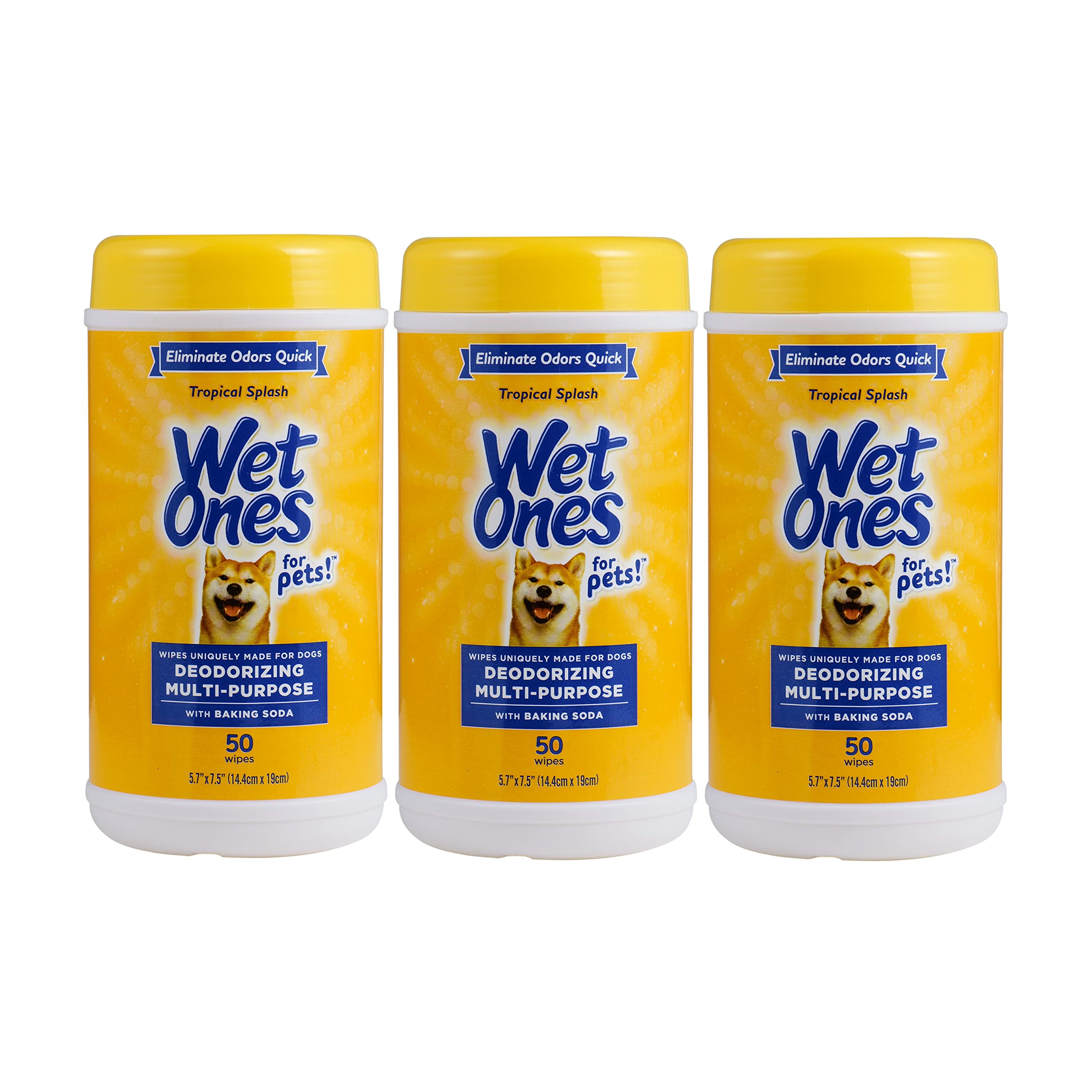 Wet Ones For Pets Deodorizing Multi-Purpose Dog Wipes With Baking Soda, 50 Count - 3 Pack| Dog Deodorizing Wipes For All Dogs In Tropical Splash Scent, Wipes For Deodorizing Dogs
