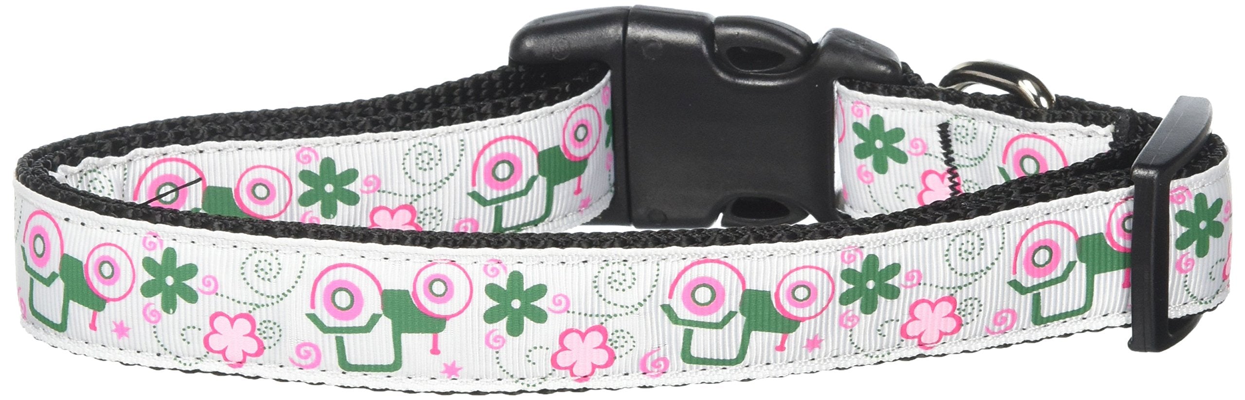 Pet Dog & Cat Nylon Collar or Leash, &quot;Pink Tractors&quot; LG Collar