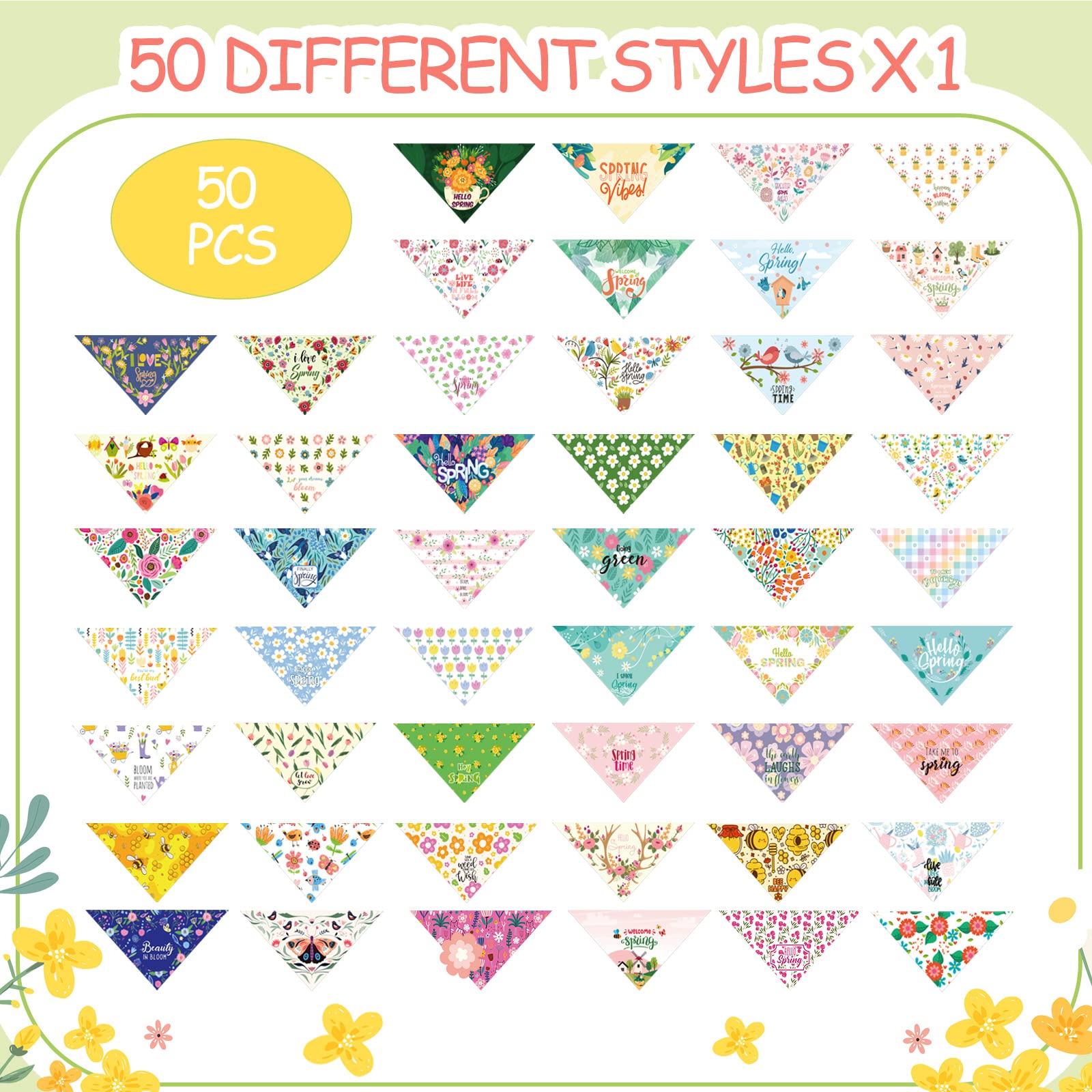 50 Pieces Dog Pet Spring Summer Bandanas Floral Dog Bibs Seasonal Pet Costume Adjustable Dog Cat Summer Outfit Cute Washable Triangle Scarf Kerchief For Small To Medium Pet (Fresh Style)