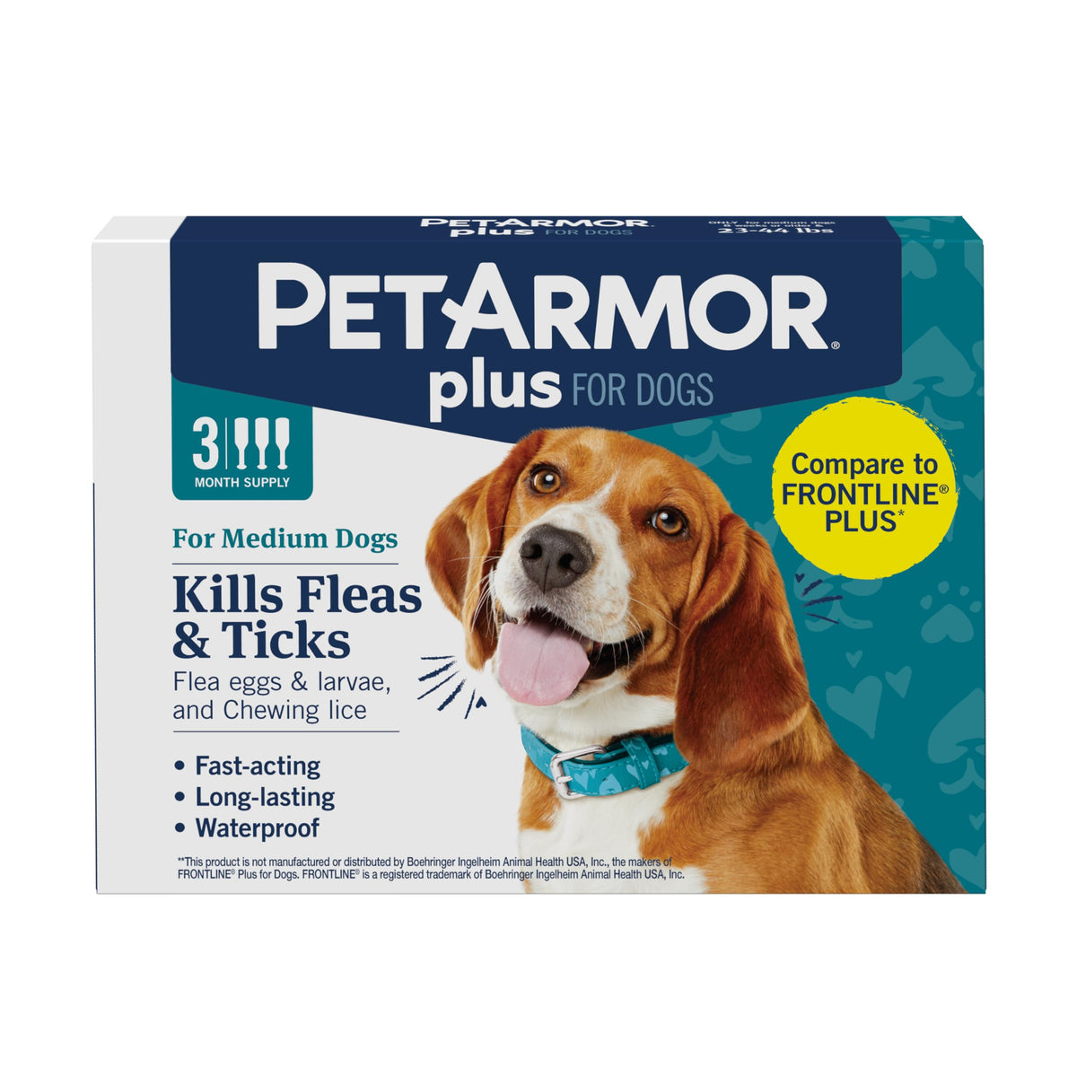 Petarmor Plus Flea And Tick Prevention For Dogs, Dog Flea And Tick Treatment, 3 Doses, Waterproof Topical, Fast Acting, Medium D