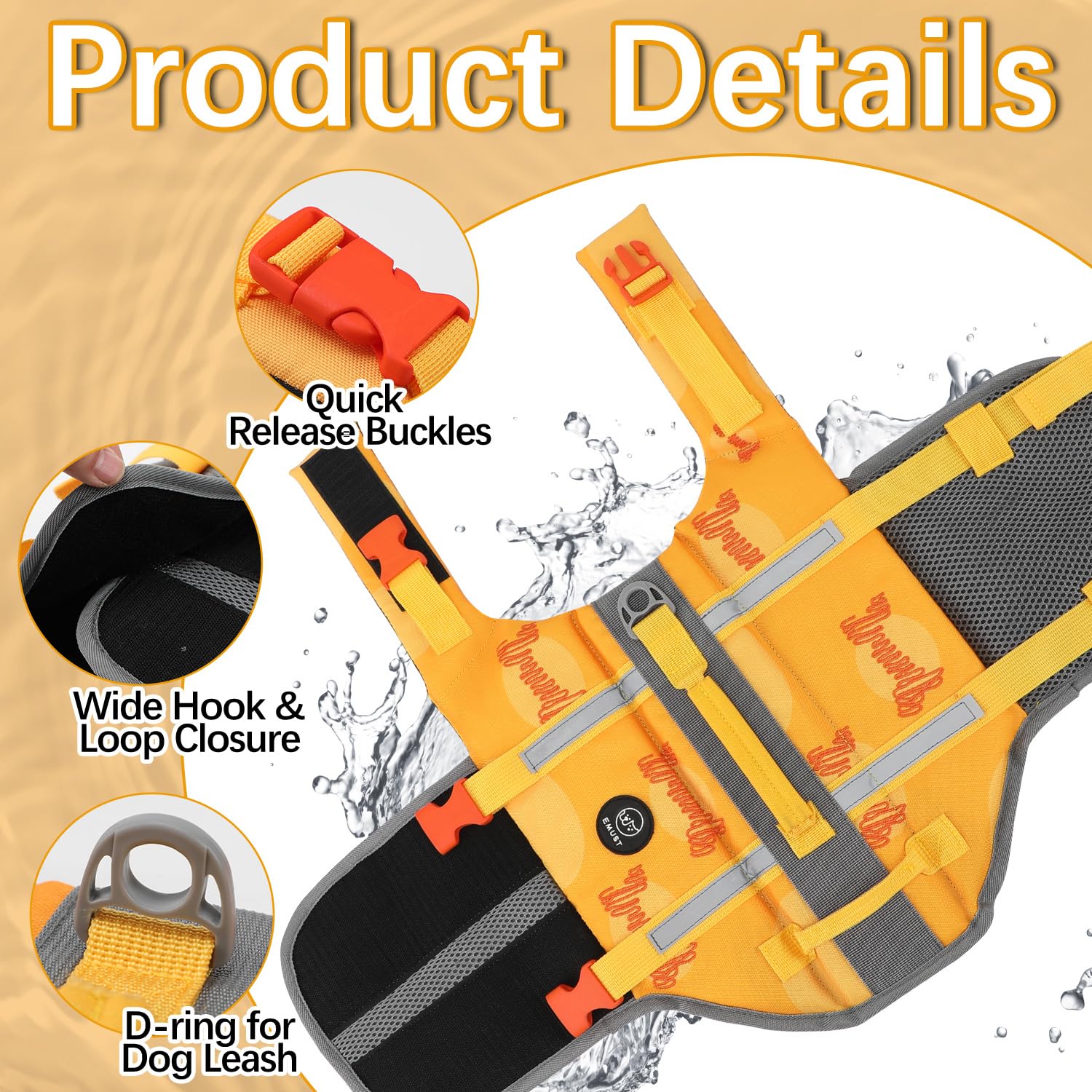 Emust Dog Life Jackets, Pet Life Vests For Swimming, Beach Boating With High Buoyancy, Exquisite Chinese Embroidery Style Dog Fl