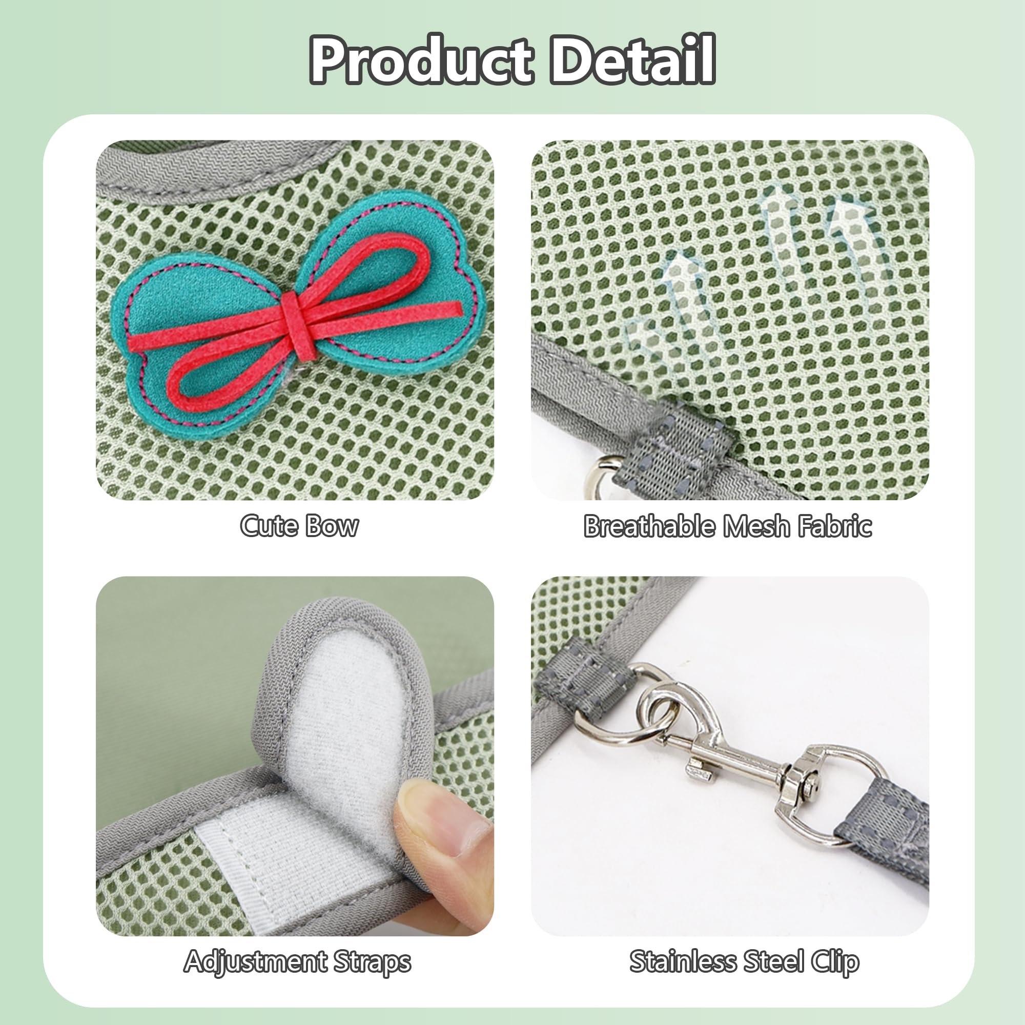 Aiitle Rabbit Harness And Leash Set With Cute Bow, Adjustable Bunny Harness Escape Proof For Rabbits Kitten Ferret Puppy Small P