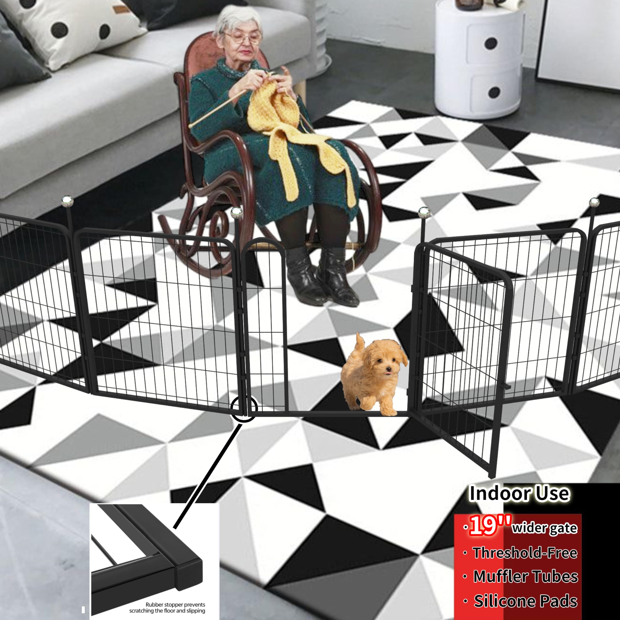 Igoouo Puppy Playpen Indoor/Outdoor,24'' Portable Dog Playpen With Easy-Carry Straps,2 Add-On Panels Dog Pen Play Pen For Small