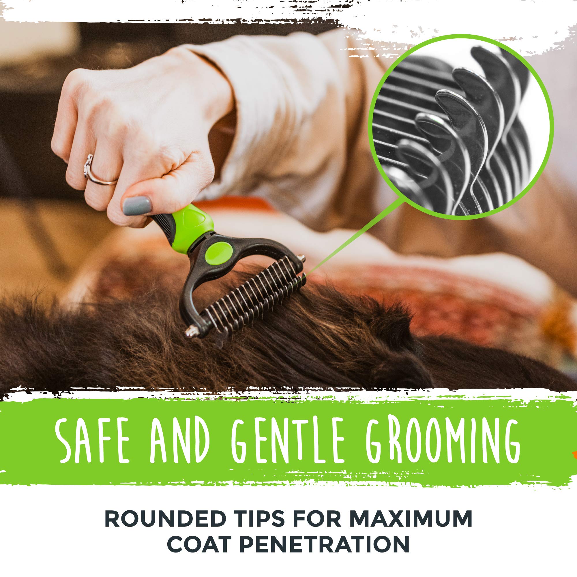 Mighty Paw Dog Grooming Brush | Pet Undercoat Dematting Rake With Rounded Teeth. Dog Comb For Detangling, Thinning, & Deshedding