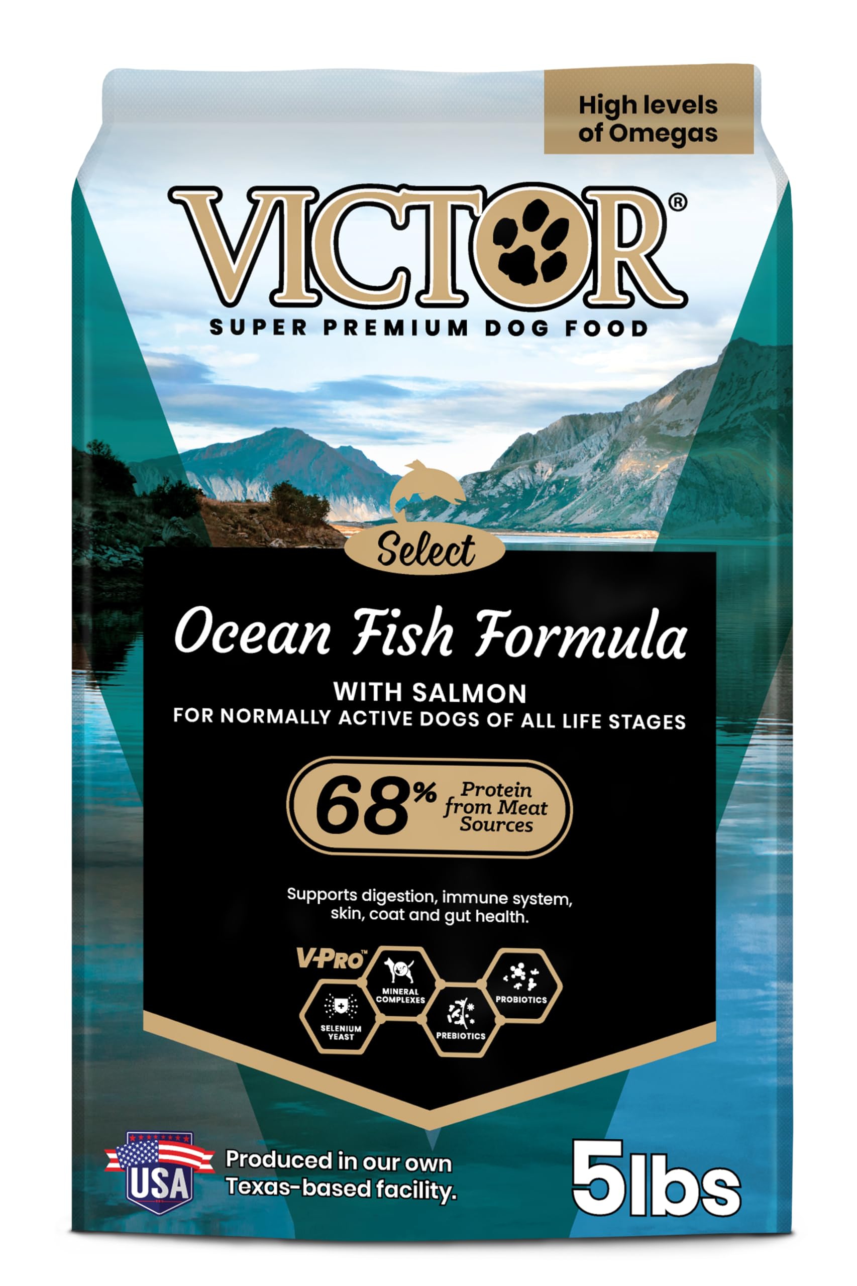 VICTOR Super Premium Dog Food - Select Ocean Fish Formula with Salmon - Omega-3 and Omega-6 Enriched Gluten-Free Dry Kibble for 