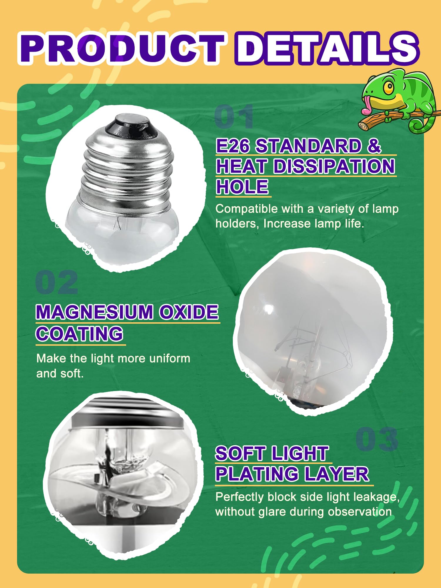 Heat Lamp Bulb, 160 Watt Pack Of 2 Full Spectrum Uva Uvb Reptile Heat Bulb, Basking Spot Light, Simulate Natural Sun Light For R