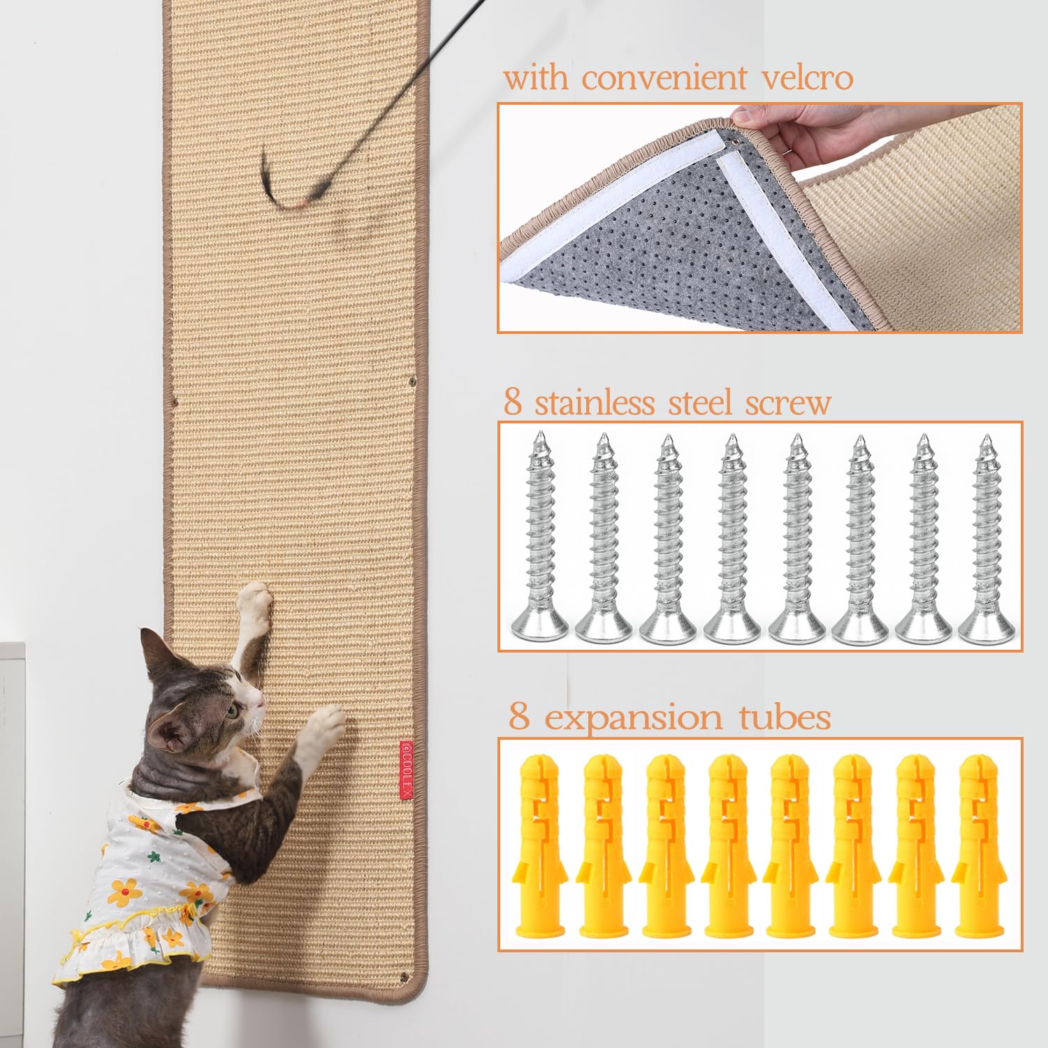 66.93X13.38X0.32 Inch Thickened Cat Wall Scratcher Carpet, Cat Climbing Wall, Durable Cat Wall Furniture, Tall Cat Scratching Po