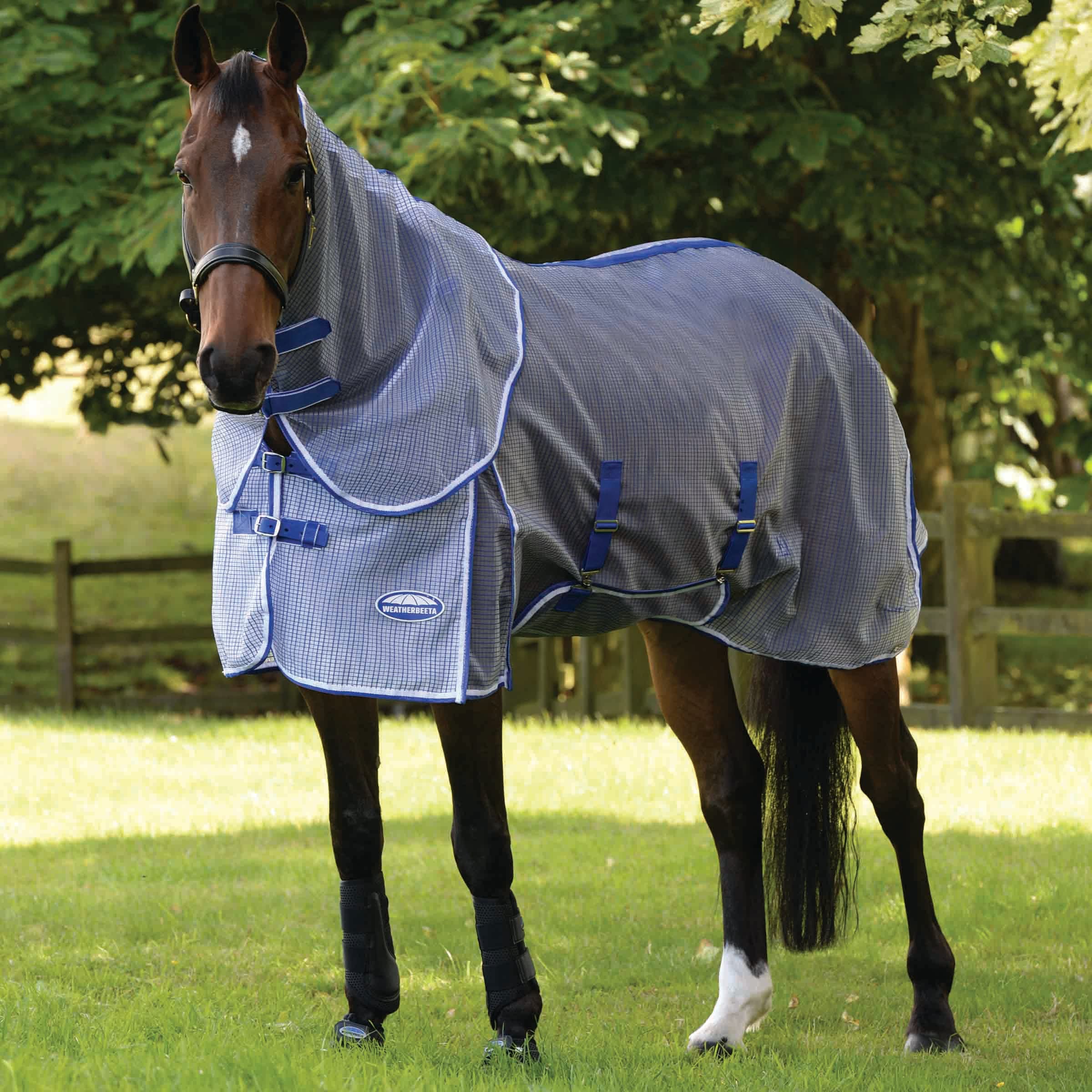 Weatherbeeta Comfitec Ripshield Plus With Belly Wrap Detach A Neck, White/Blue, 81''