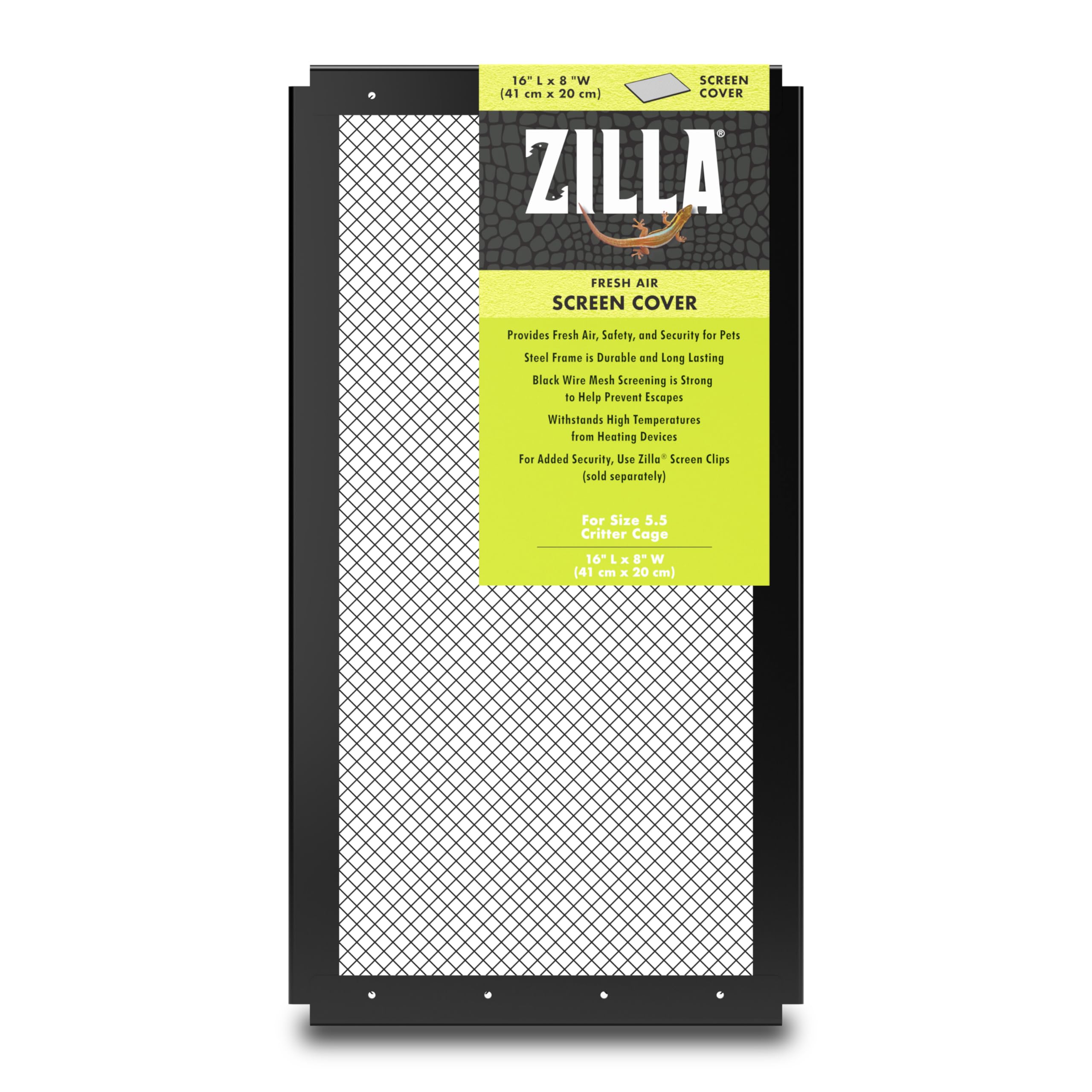 Zilla Reptile Terrarium Cover, Fresh Air Screen, 16x8-inch, Steel, Black & Gray, Model 100111479