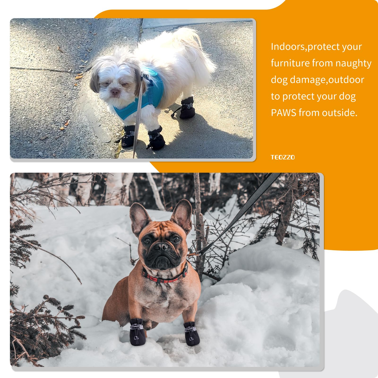 Teozzo Dog Shoes Dog Boots & Paw Protector, Anti-Slip Sole Winter Dog Booties With Reflective Straps Dog Snow Boots For Small Medium Dogs 4Pcs Black 6