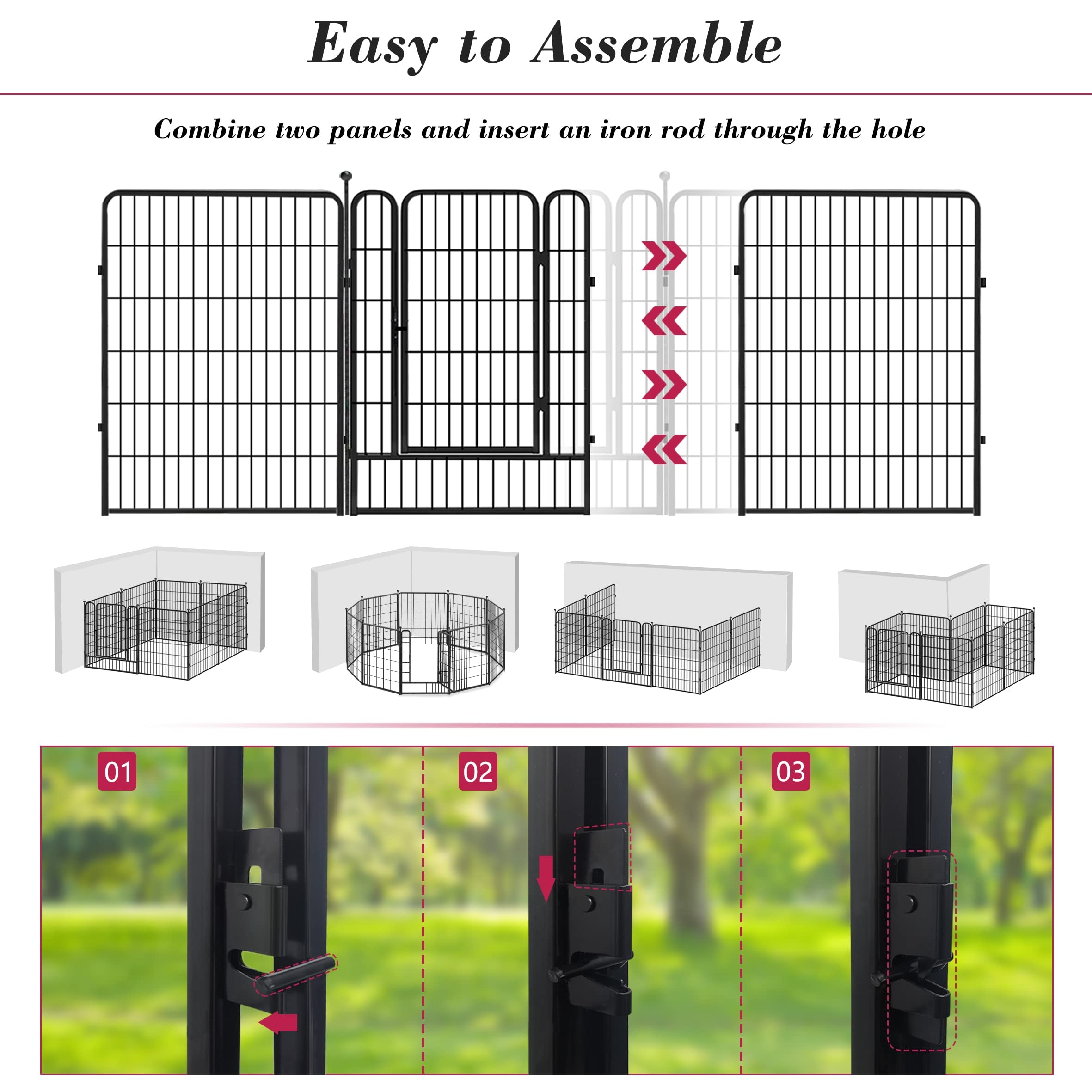 Jhsomdr Dog Playpen 40 inch 10 Panels Indoor Dog Pen for Large/Medium/Small Dogs Heavy Duty Metal Dog Fence Outdoor for Yard, Pu