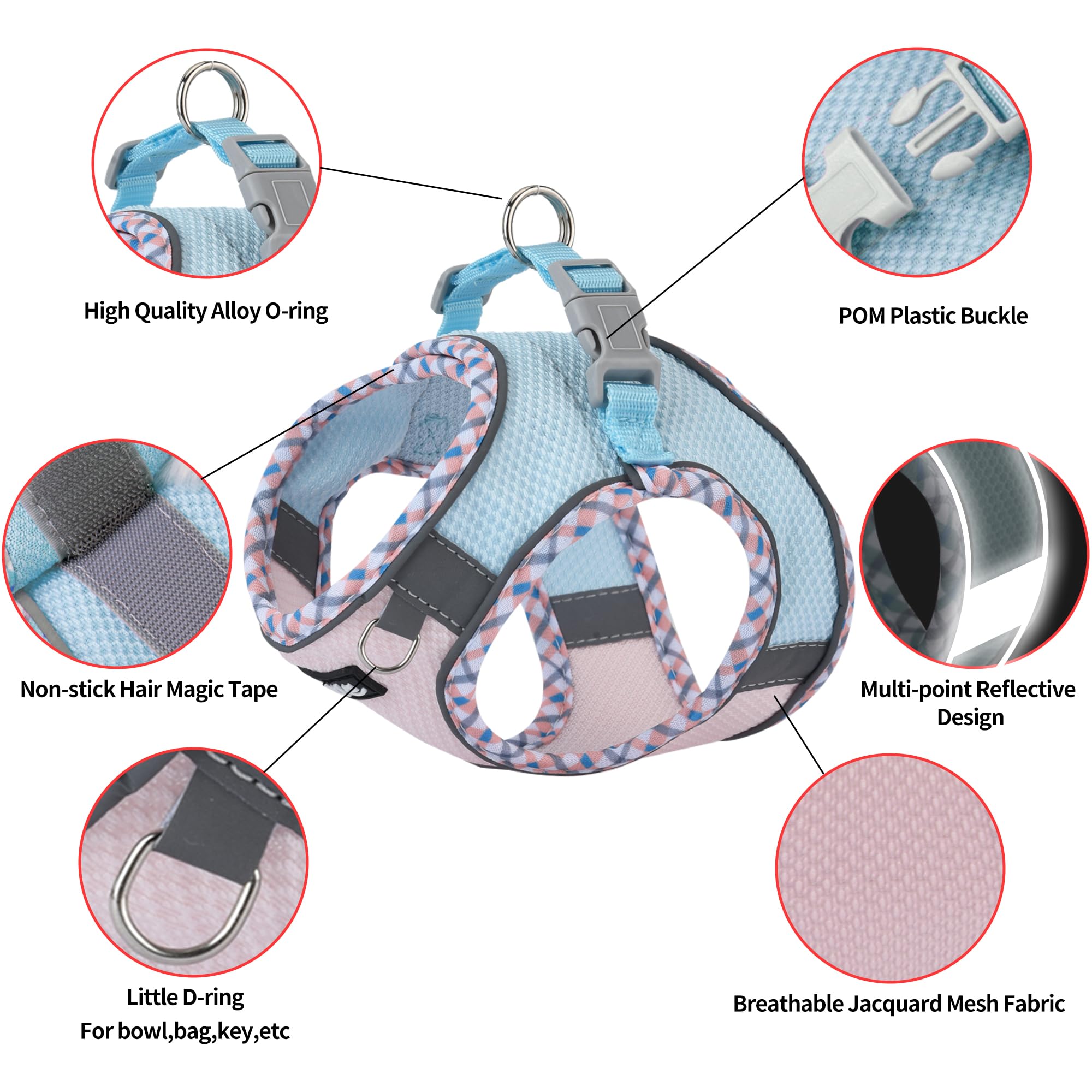 AIITLE Teacup Puppy Harness with Leash - Adjustable Soft Vest with Magic hook and loop & Reflective Safety Strips, Easy-Put-On f