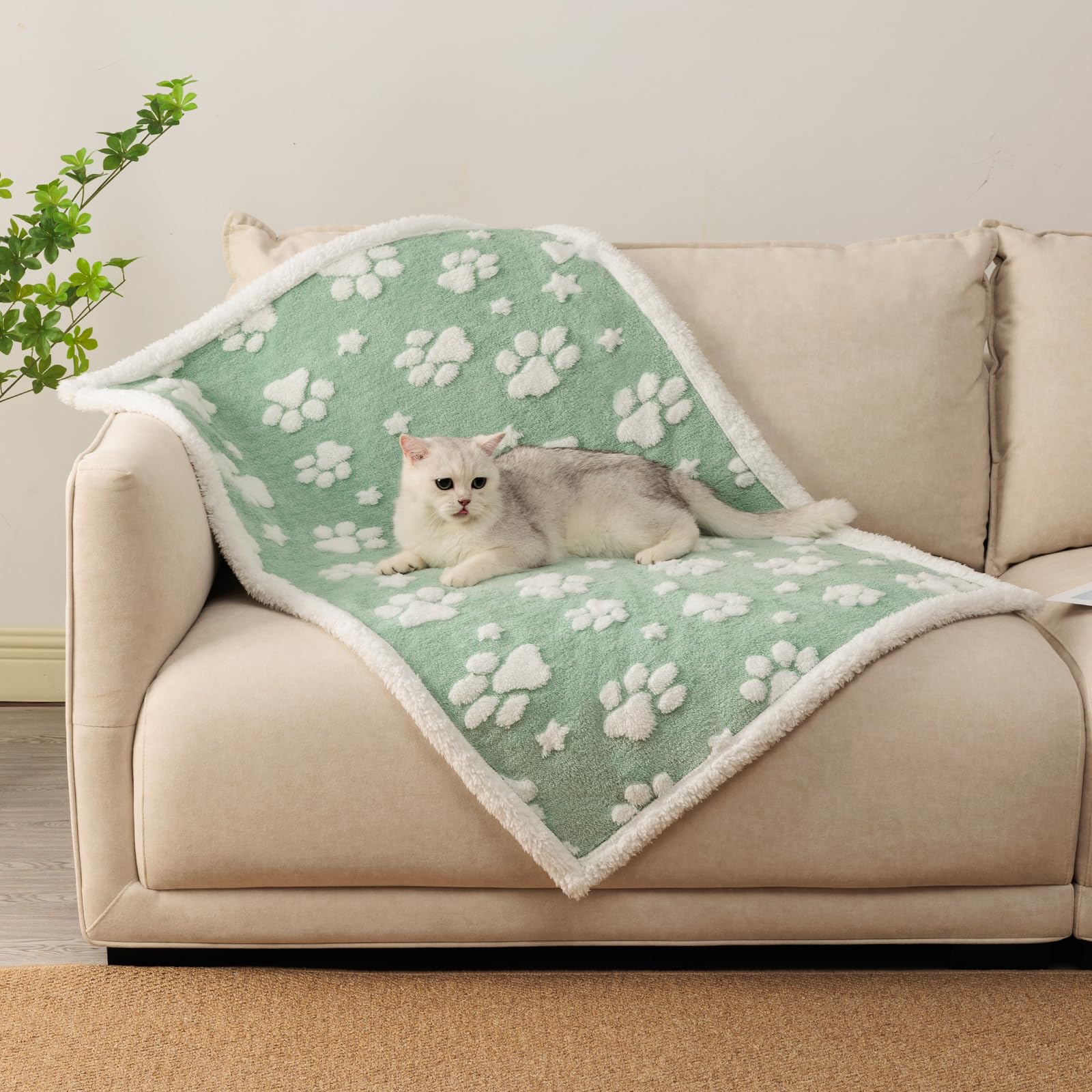 Yaning Waterproof Blanket For Dog Puppy Cat, Cute 3D Textured Paw Dog Blanket For Bed Couch Sofa, Soft Liquid Pee Proof Pet Furn