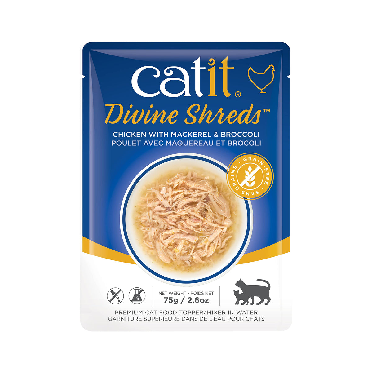 Catit Divine Shreds Premium Cat Food Topper, Chicken With Mackerel & Broccoli