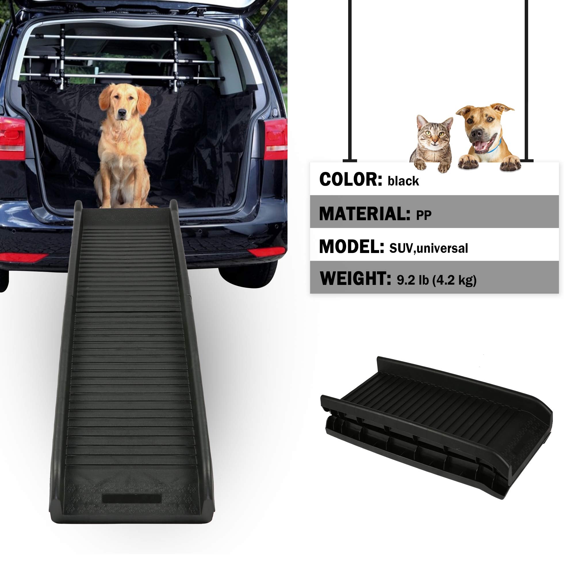 LONABR 60 Inches Dog Ramp Portable Folding Pet Ramp Non-Slip Heavy Duty Car Ramp for Cars, Trucks, SUV, Doorstep or Bed Supports