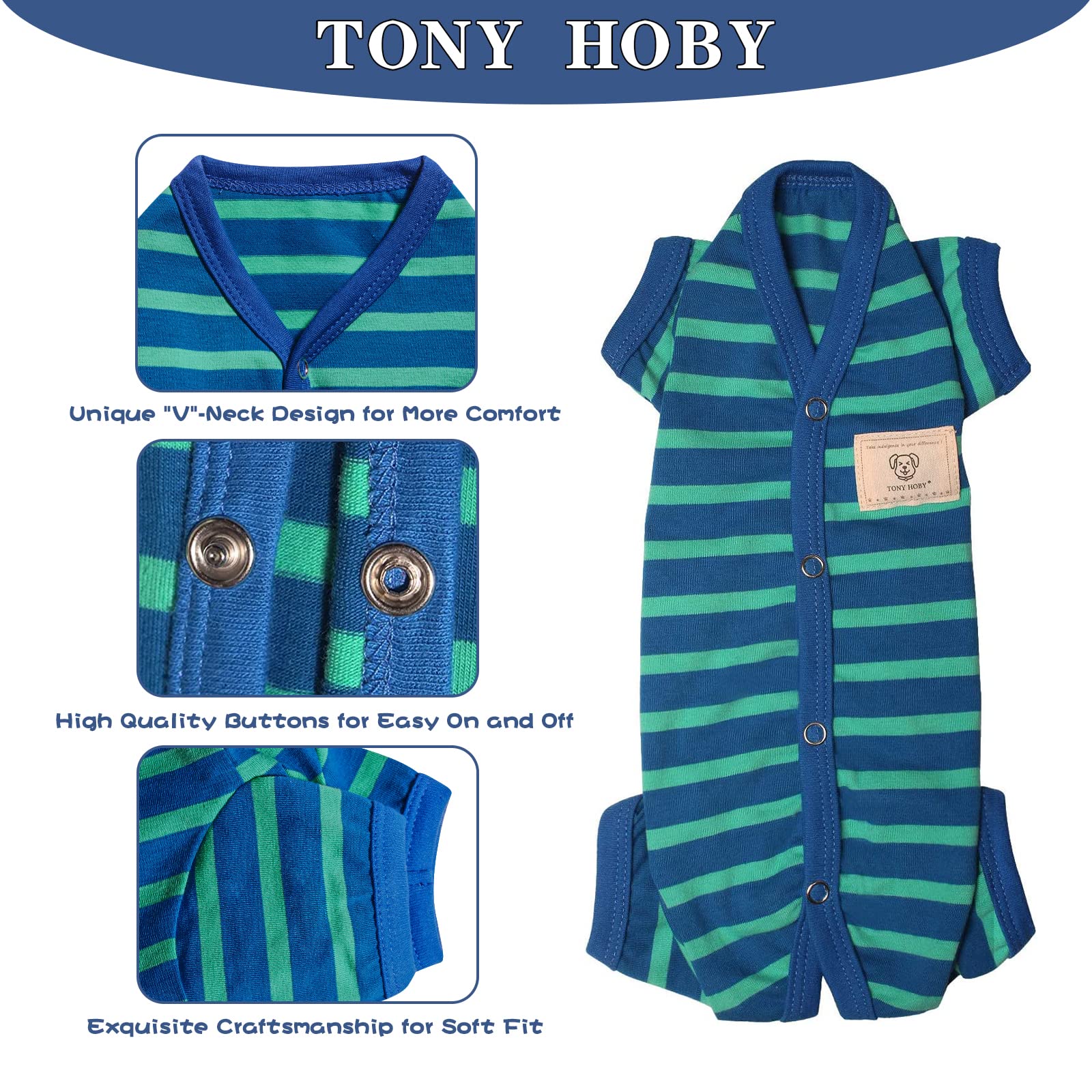 Tony Hoby Dog Pajamas For Medium Small Dog, Dog Jumpsuit With Stripes 4 Legged Pajamas, Soft Dog Onesies Pet Clothes (Blue&Green, Girl, Xl)