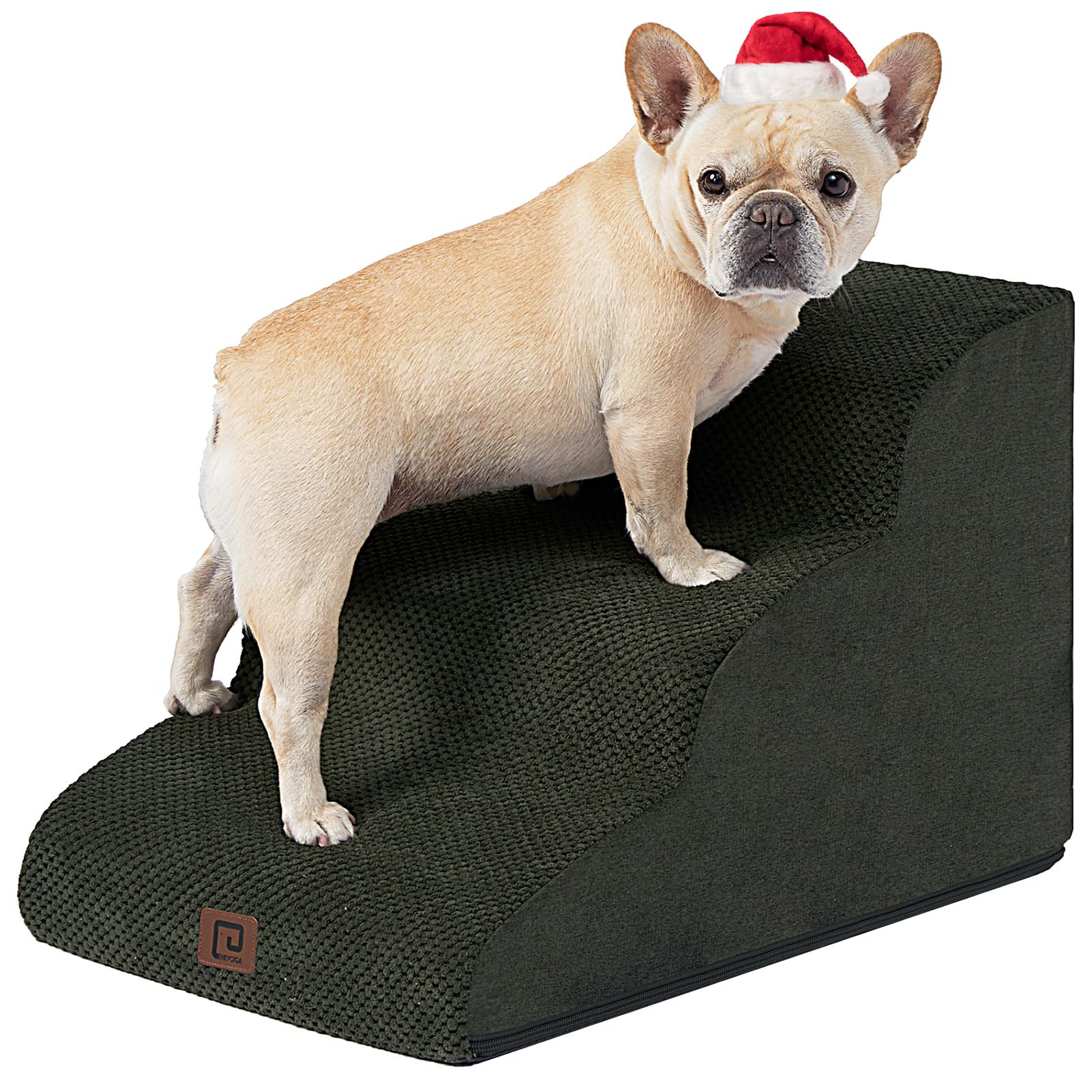 Eheyciga Curved Dog Stairs Ramp For Small Dogs 15.7' H, 3-Step Dog Steps For Couch Sofa And Chair, Pet Stairs For Cats, Non-Slip Balanced Pet Steps Indoor, Olive Green