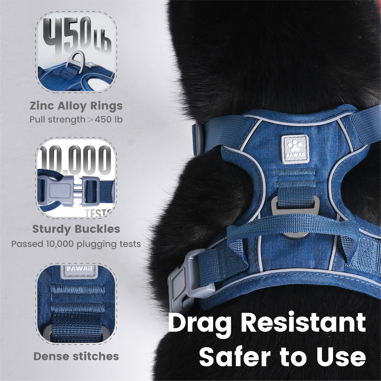Pawaii No Pull Dog Harness With Pet Id Tag,Reflective Strips No Choke Front O Ring Breathable Mesh Adjustable Soft Padded Pet Ve