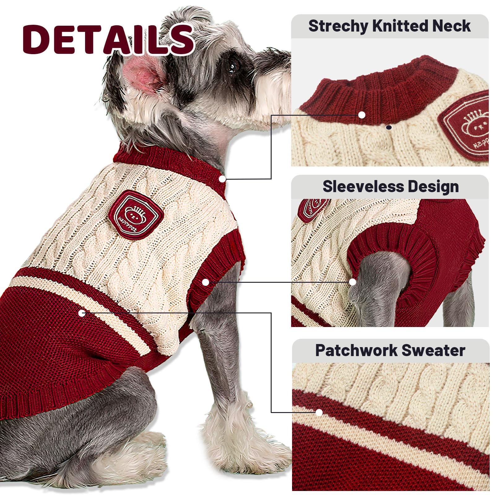 Preppy Knitted Dog Sweater - Warm Winter & Fall Clothes For Small Dogs & Puppies (Chihuahua, Bulldog) - Red, Small