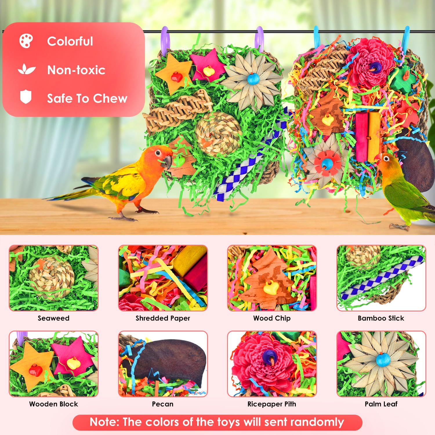 KATUMO Bird Toys - Parrot Grass Mat Foraging Wall Toys Shredder for Cockatiel, Conure, Lovebird, Budgie, Parakeet - Small Medium