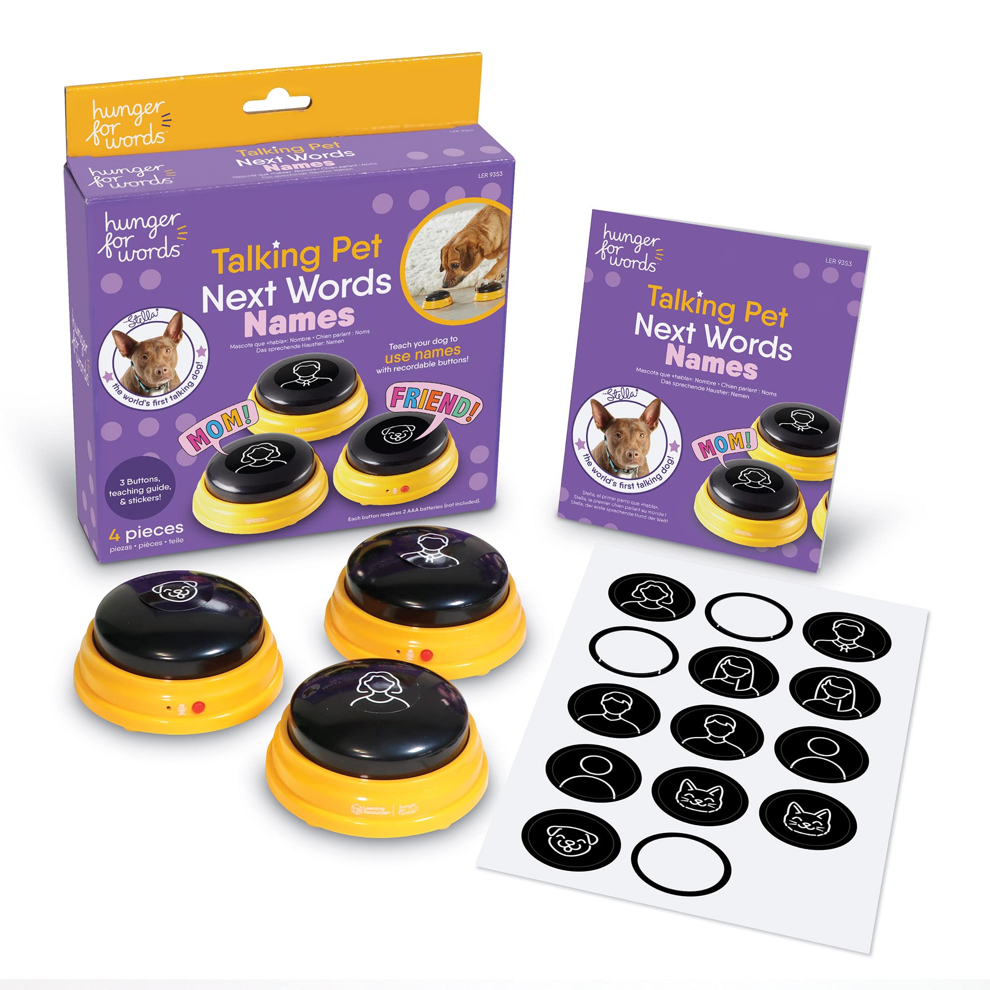 Hunger For Words Talking Pet Next Words Names - 3 Piece Set Of Recordable Speech Buttons For Dog Training, Dog Buttons For Commu