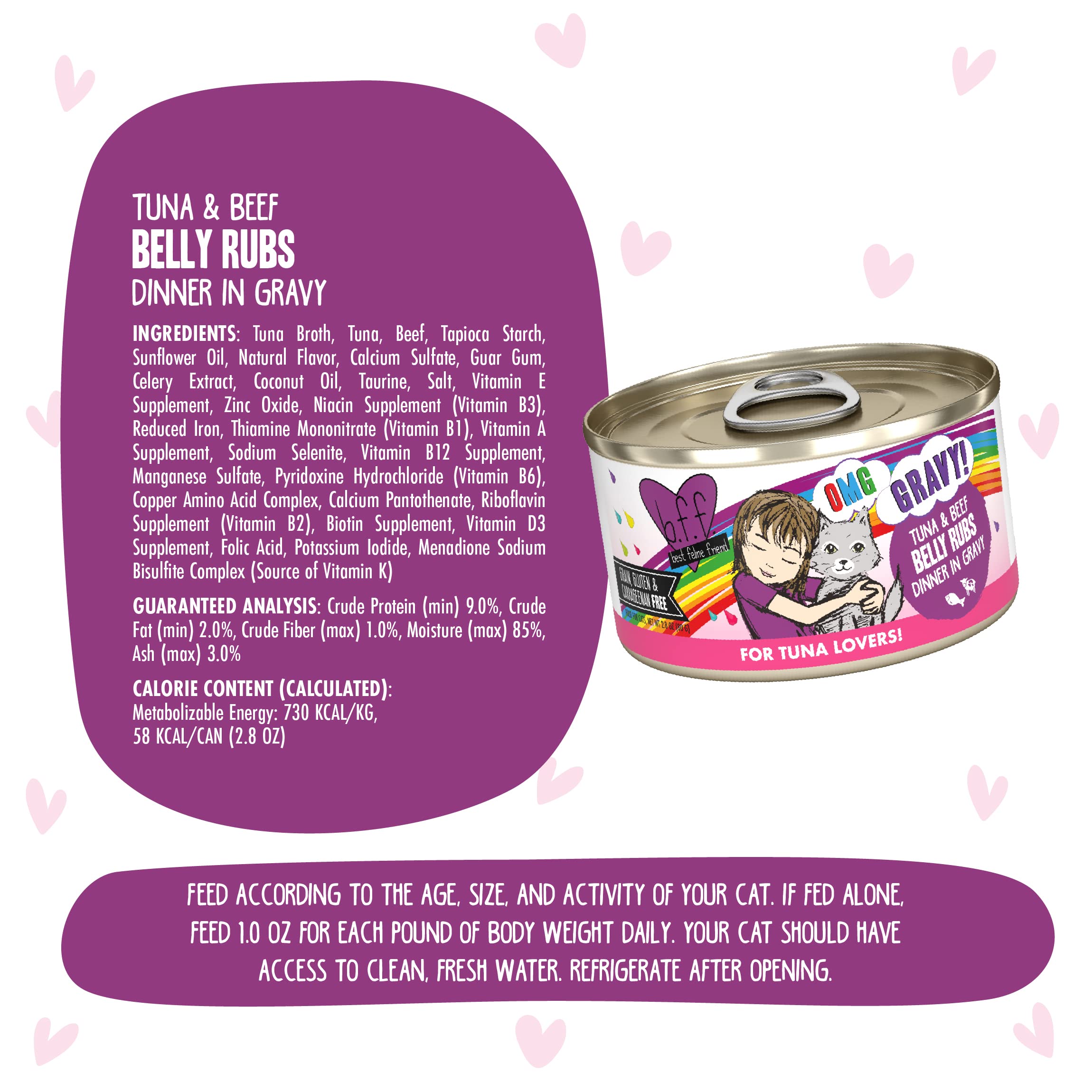 B.F.F. OMG - Best Feline Friend Oh My Gravy!, Tuna & Beef Belly Rubs with Tuna & Beef, 2.8oz Can (Pack of 12)