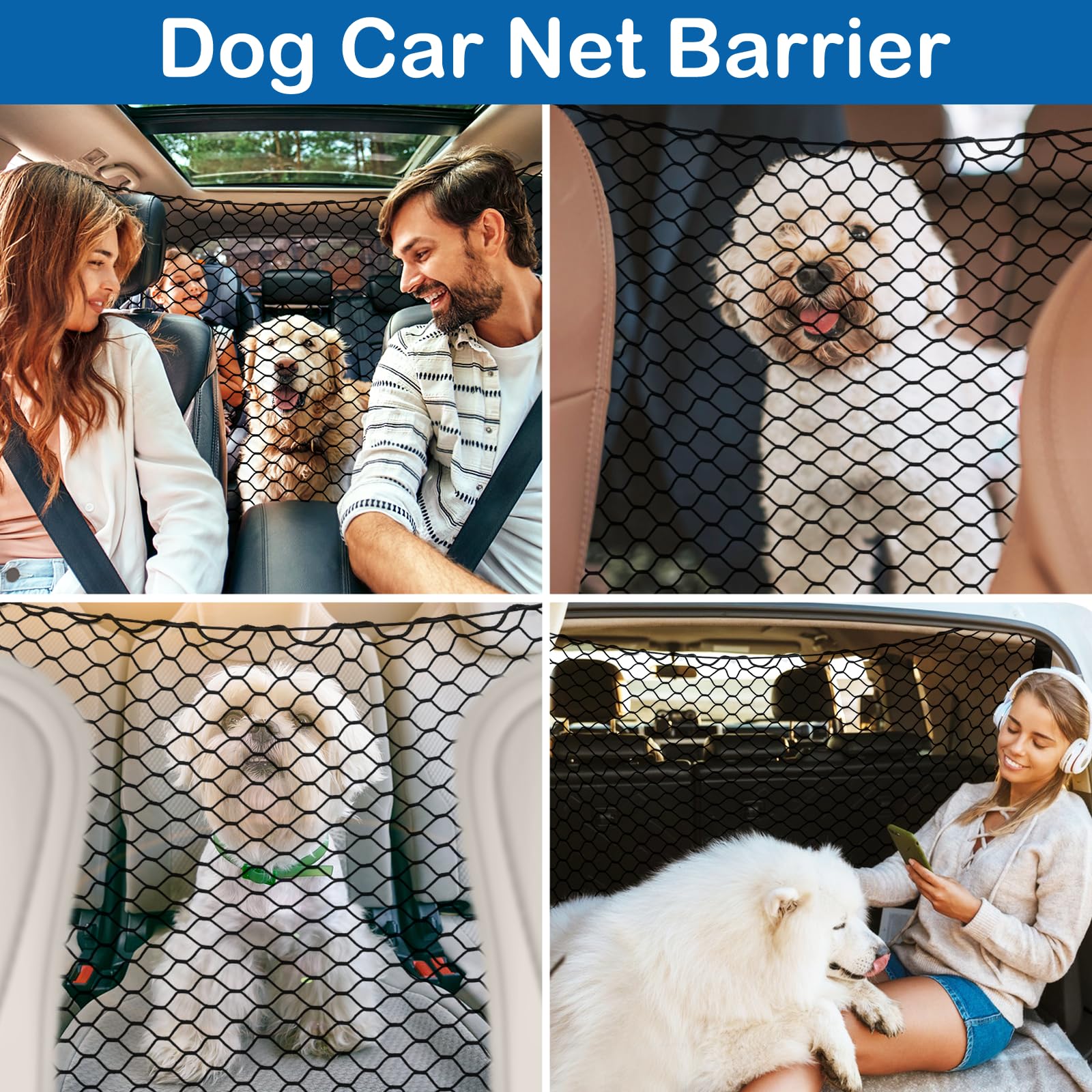 Dog Car Barrier Net Pet Car Divider Back Seat Barrier Net For Trucks, Suv, Full Sized Sedans Pet Restraint Car Backseat Divider