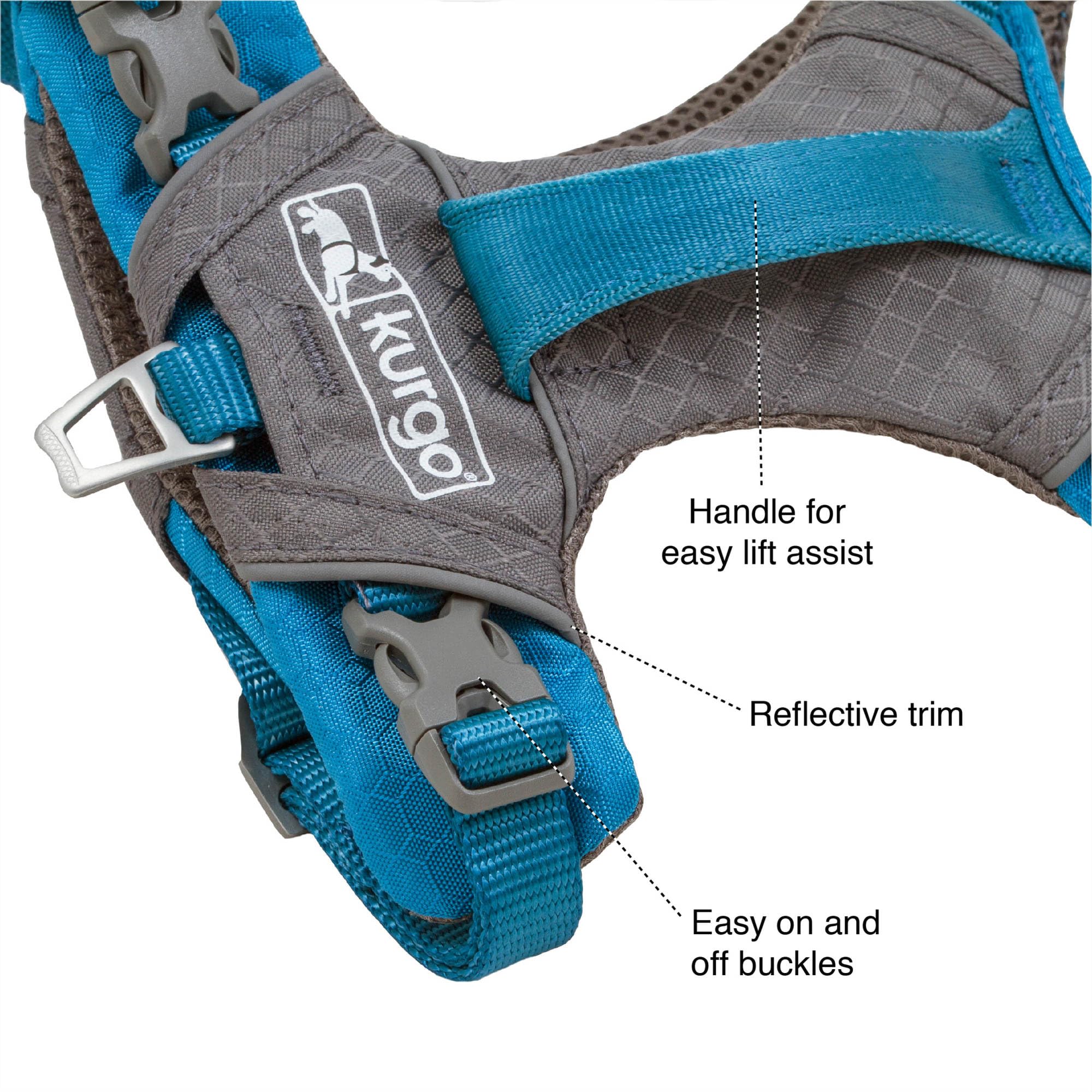 Kurgo Journey Air Dog Harness, Vest Harnesses For Dogs, Pet Hiking Harness For Running & Walking, Reflective, Padded, Includes Control Handle, No Pull Front Clip (Blue, Large)
