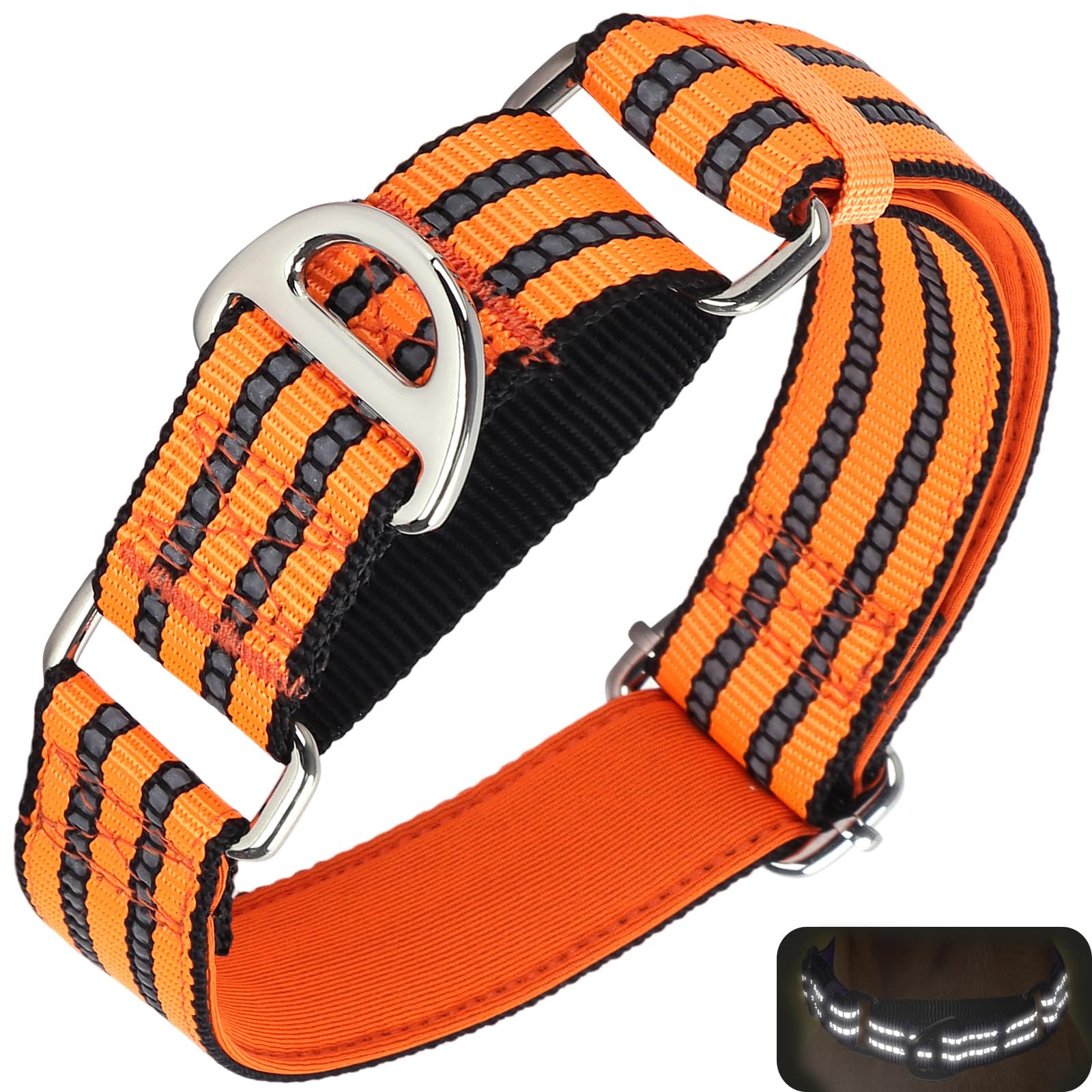 Onefojojo Martingale Dog Collars For Dogs, Reflective Nylon Dog Collar With No Buckle Adjustable Training, Walking, Hunting No S