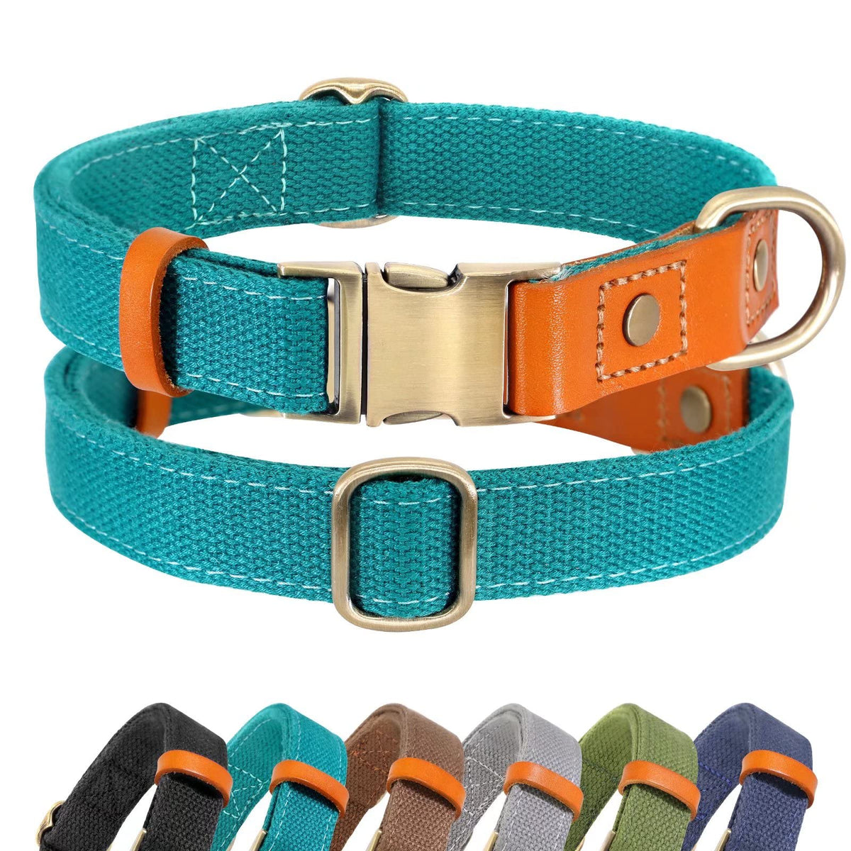 Didog Durable Dog Collars, Adjustable Pet Collars With Metal Buckle For Small Medium Large Dogs, Teal, M