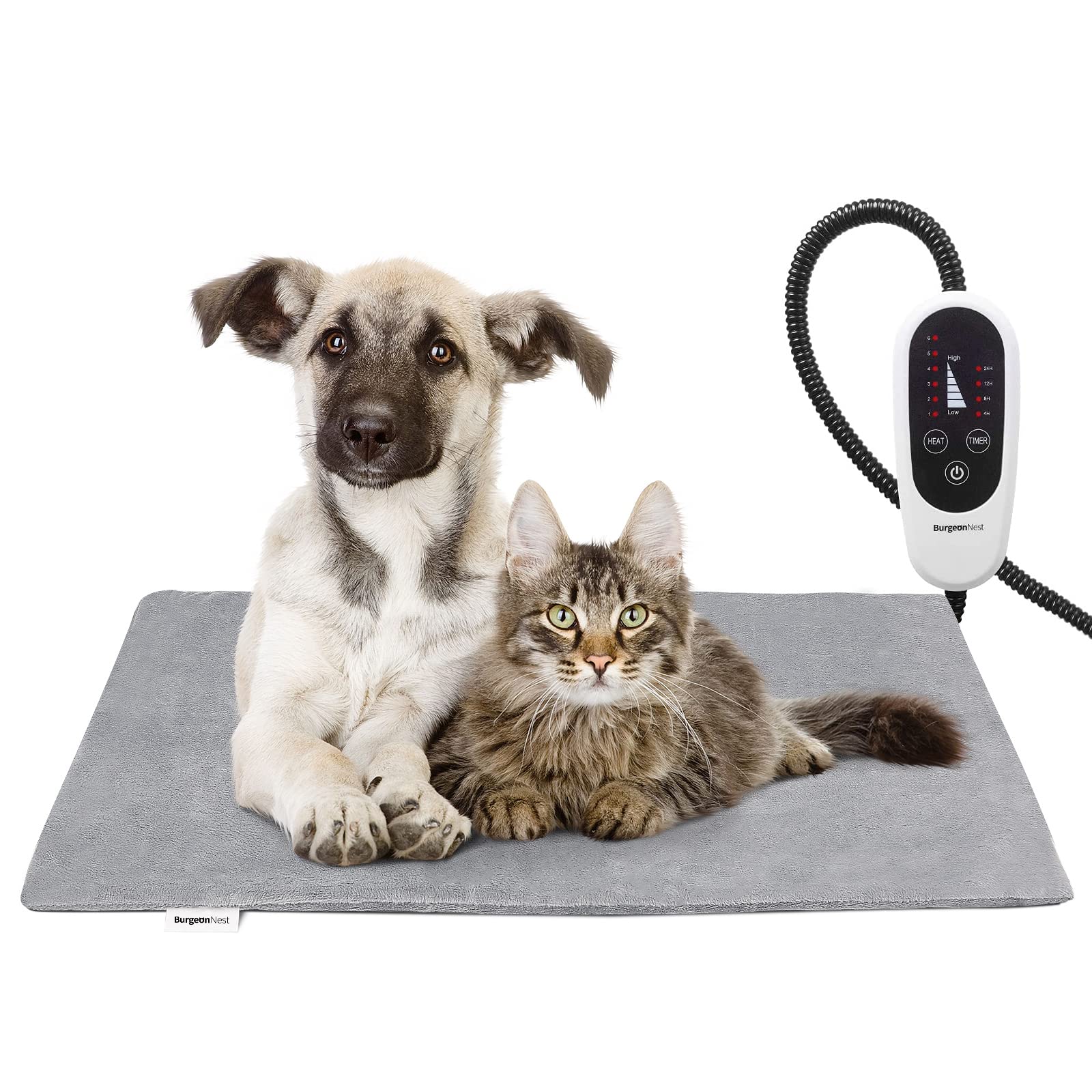 Burgeonnest Heated Cat Bed, Pet Heating Pad With Timer, 28' X 16' / 18' X 16' Upgraded Electric Heated Dog Bed With Temperature Adjustable Heated Pet Mat Warmer Blanket Auto Power-Off